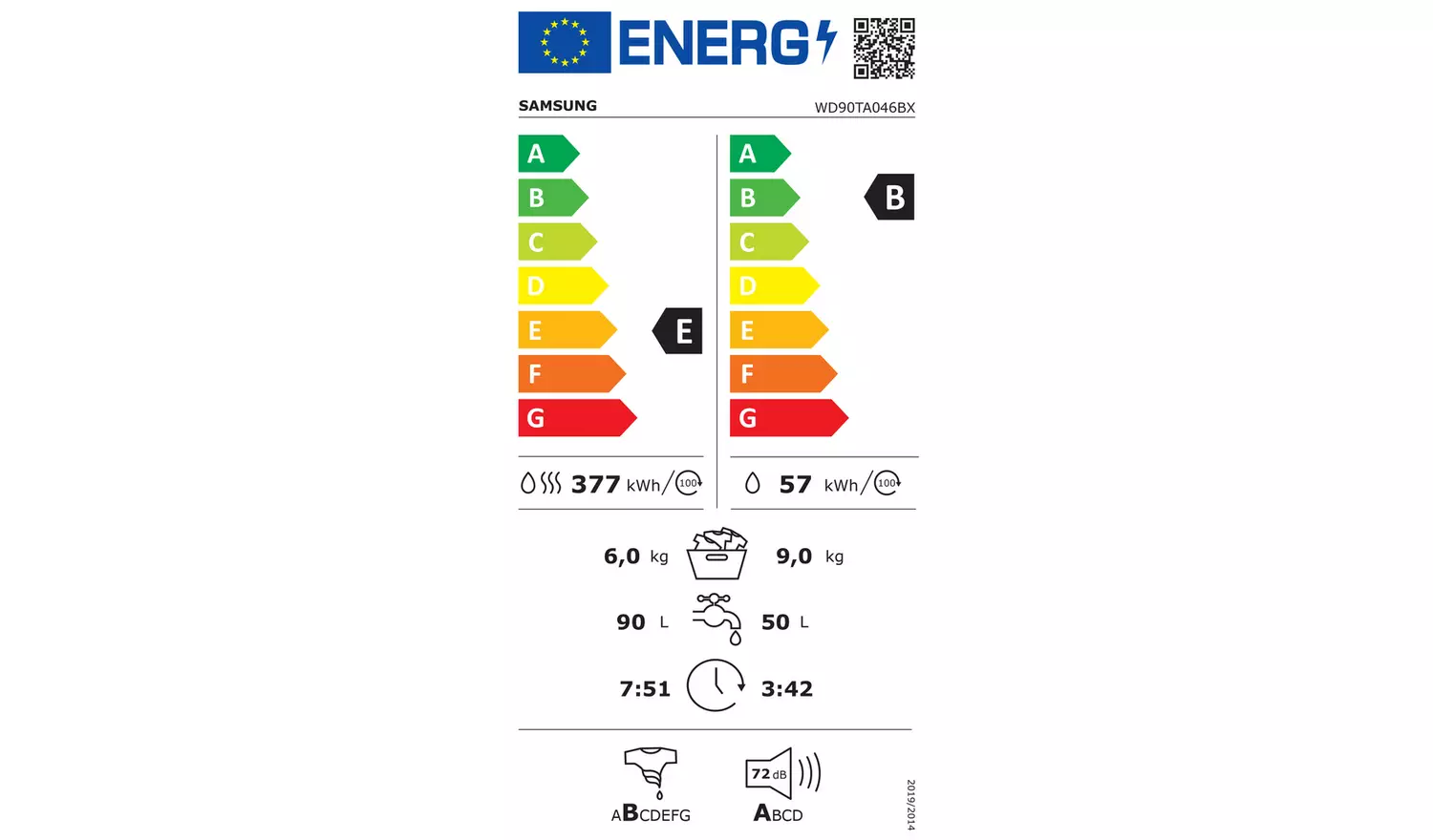Samsung WD90TA046BX/EU 9KG/6KG 1400 Washer Dryer - Graphite