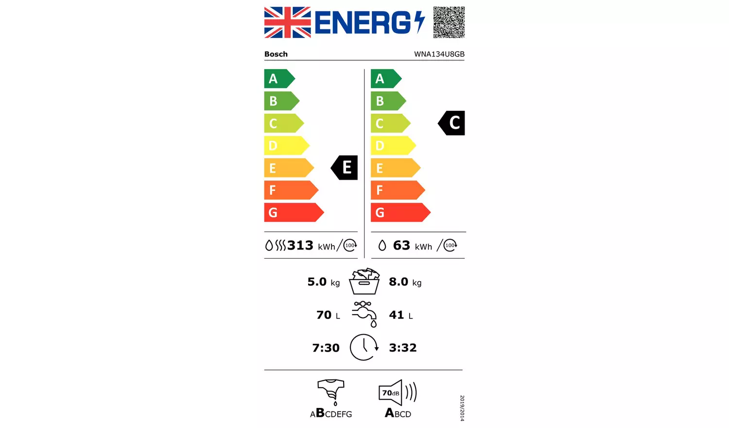 Bosch WNA134U8GB 8KG/5KG 1400 Spin Washer Dryer - White