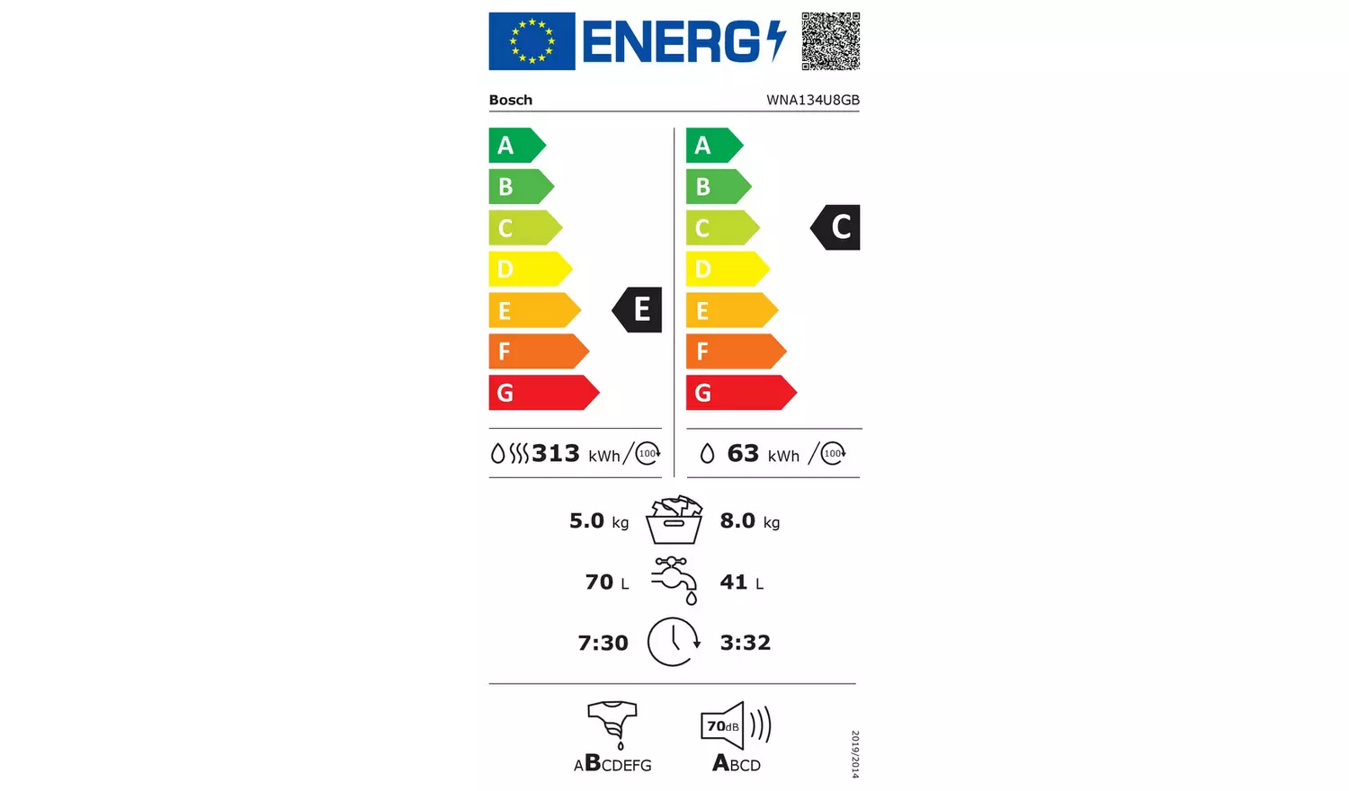 Bosch WNA134U8GB 8KG/5KG 1400 Spin Washer Dryer - White