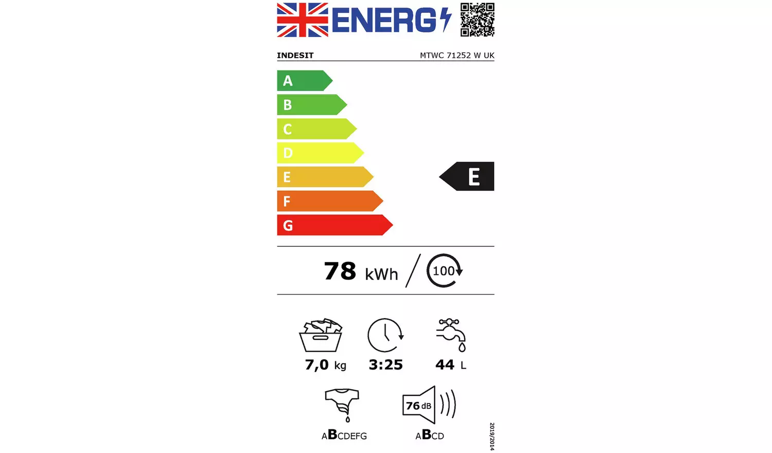 Indesit MTWC71252WUK 7KG 1200 Spin Washing Machine - White