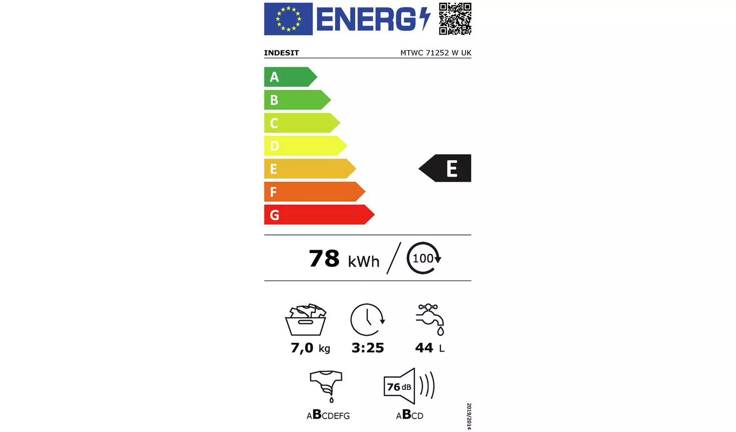 Indesit MTWC71252WUK 7KG 1200 Spin Washing Machine - White