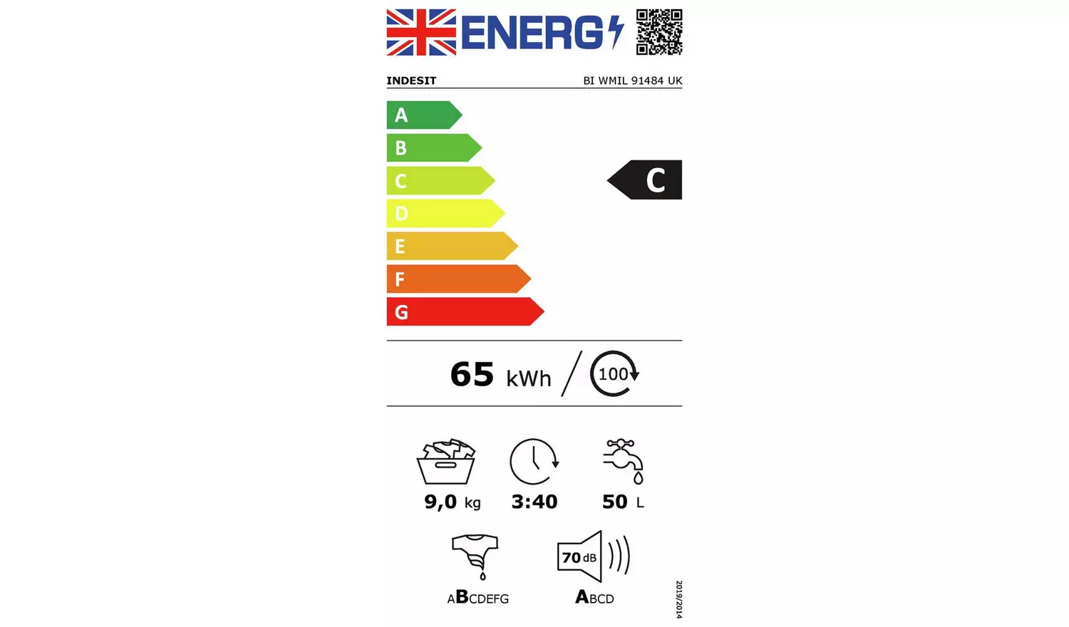 Indesit BIWMIL91485UK 9KG 1400 Integrated Washing Machine