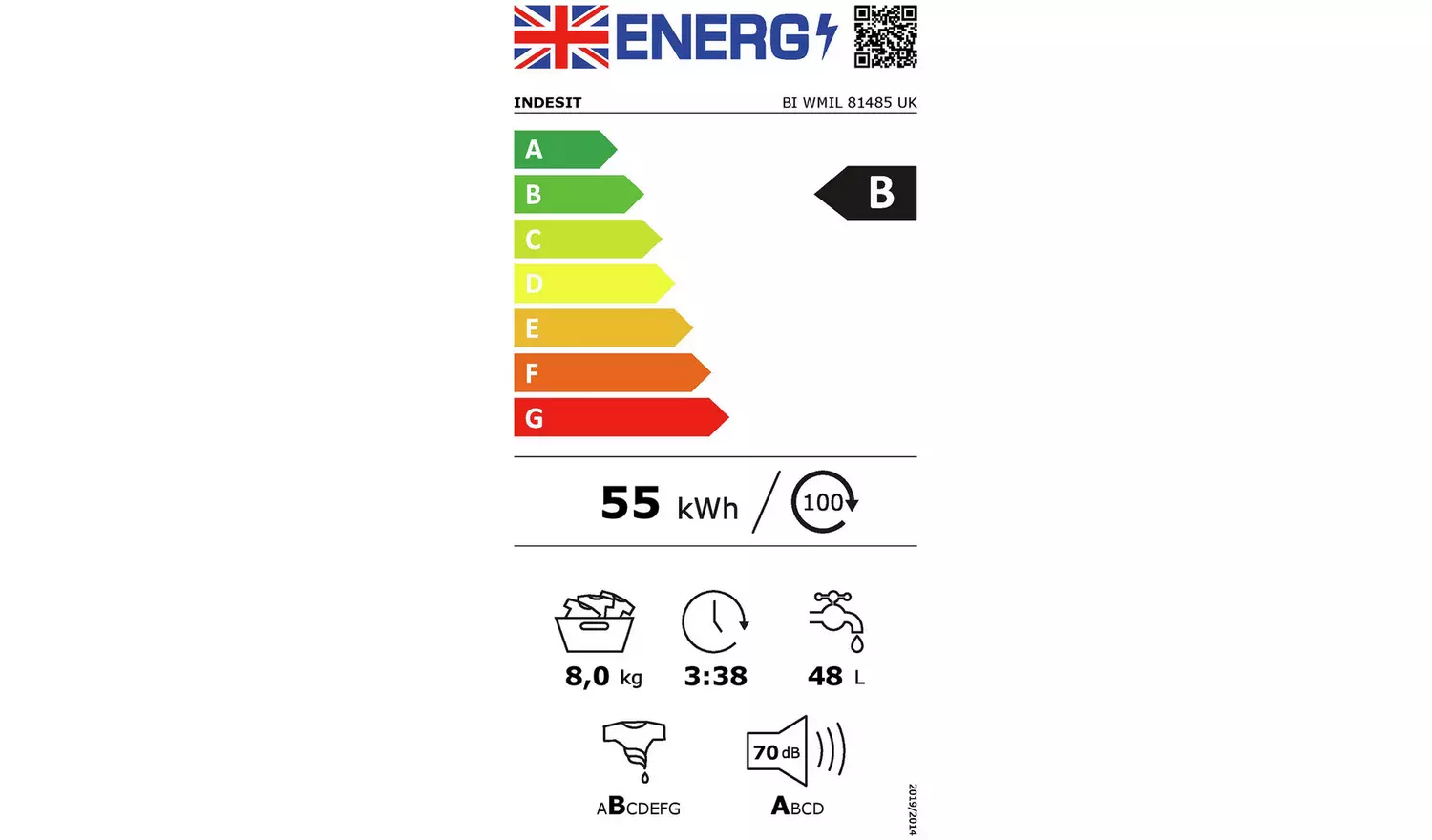 Indesit BIWMIL81485UK 8KG 1400 Integrated Washing Machine