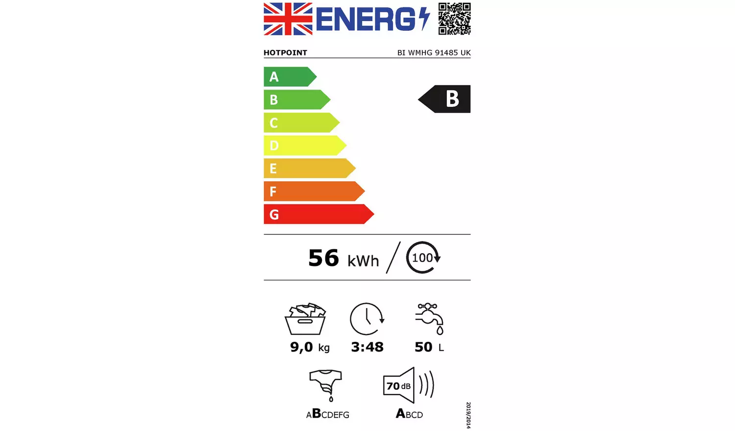 Hotpoint BIWMHG91485UK 9KG 1400 Integrated Washing Machine