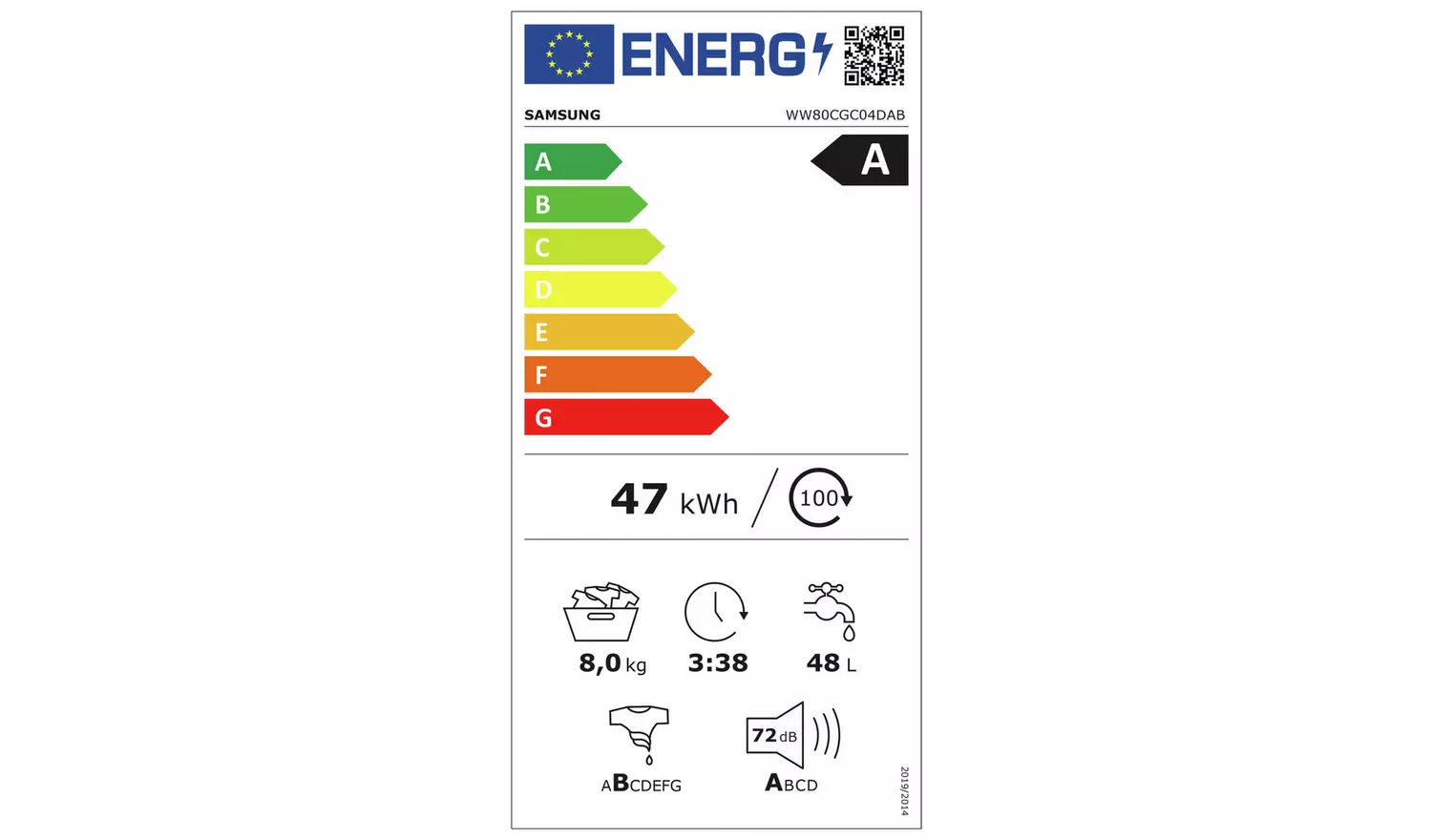 Samsung AI Energy WW80CGC04DAB 8kg Washing Machine - Black