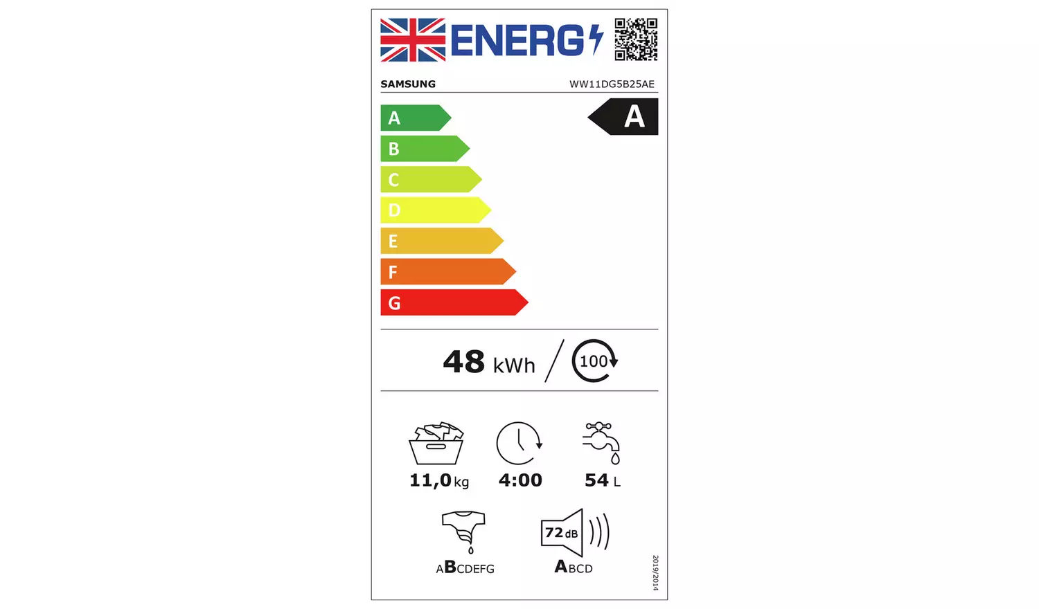 Samsung WW11DG5B25AEEU 11KG 1400 Spin Washing Machine-White