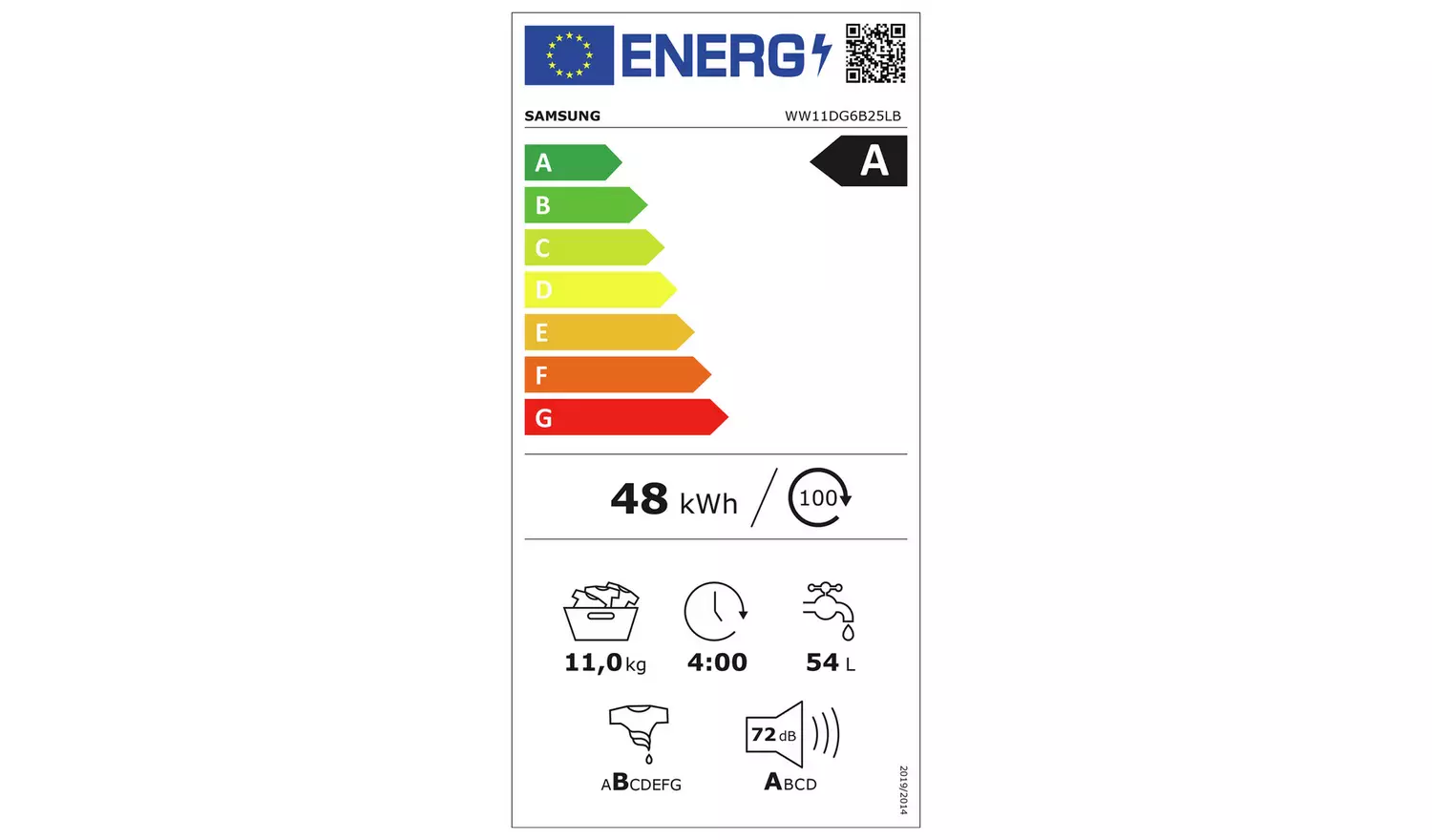 Samsung WW11DG6B25LBU1 11KG 1400 Spin Washing Machine-Black