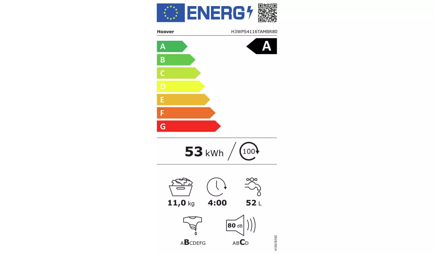 Hoover H3WPS4116TAMBR80 11KG 1400 Washing Machine – Graphite