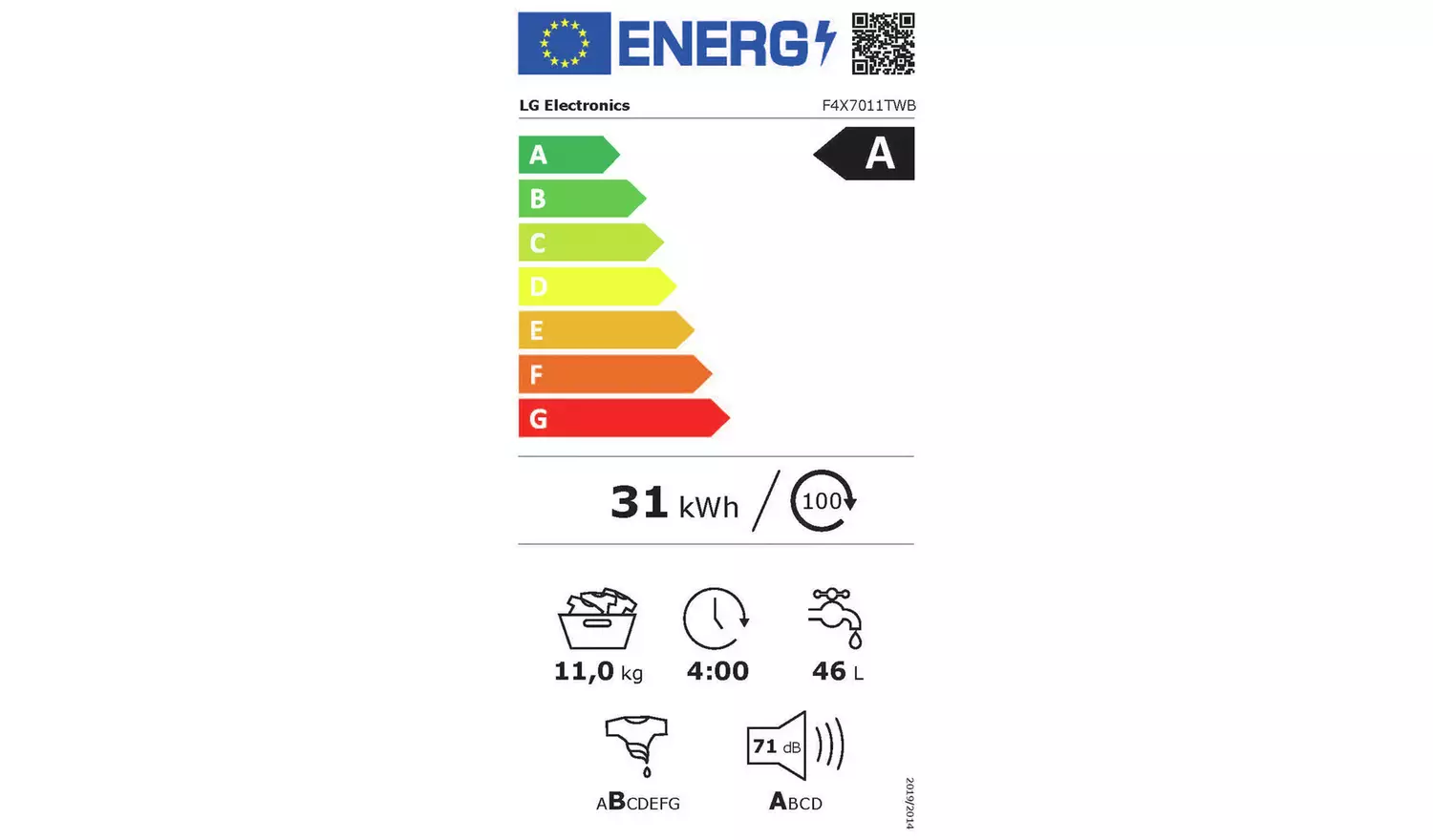 LG F4X7011TWB 11KG 1400 Spin Washing Machine - White