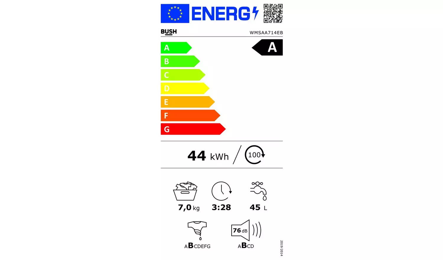 Bush WMSAA714EB 7KG 1400 Spin Washing Machine - Black