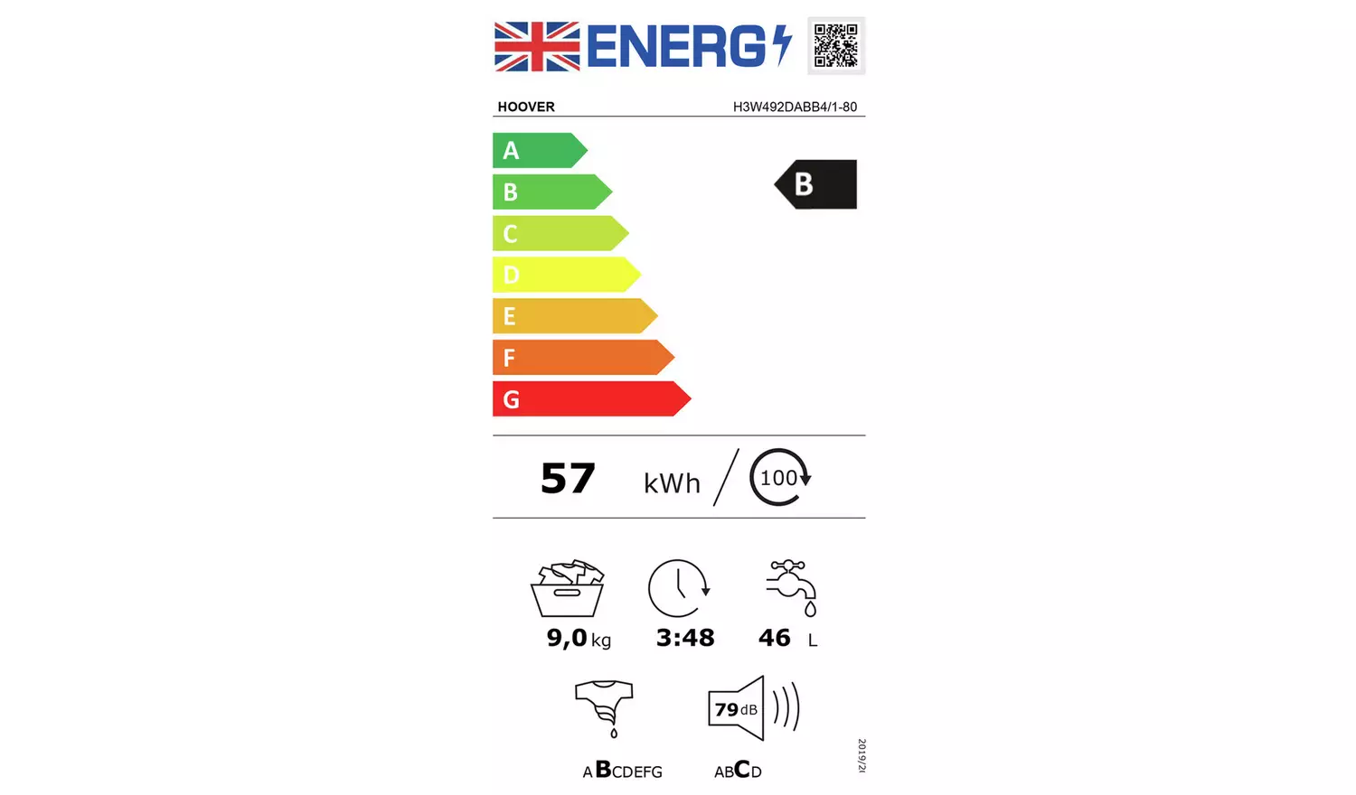 Hoover H3W492DABB4/1-80 9KG 1400 Washing Machine - Black