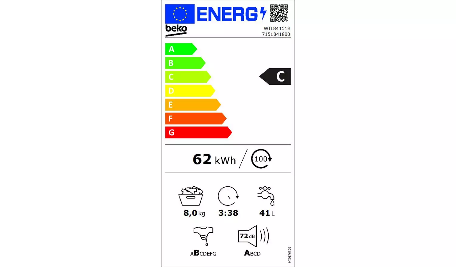 Beko WTL84151B 8KG 1400 Spin Washing Machine - Black