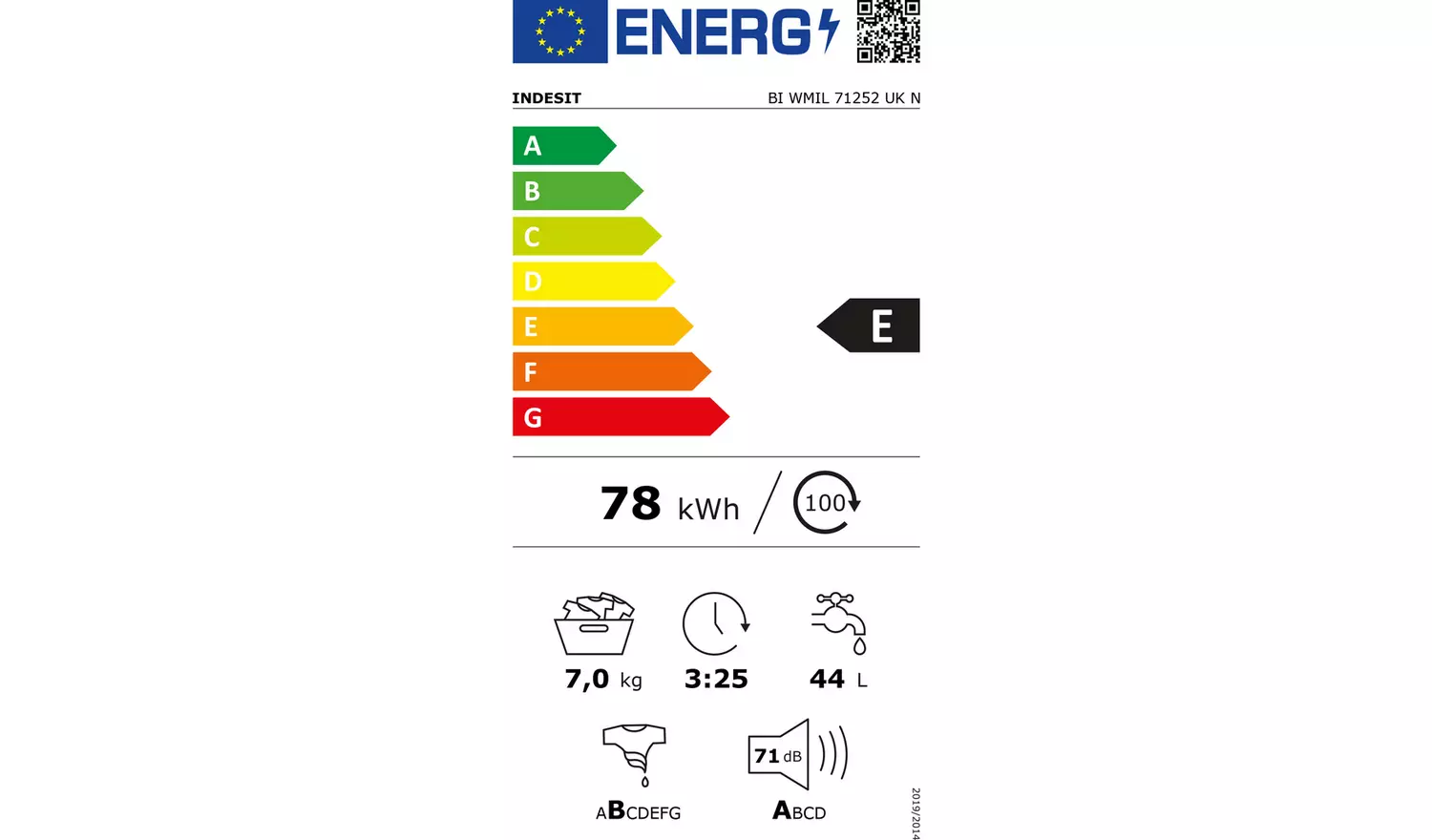 Indesit BIWMIL71252 7KG 1200 Spin Washing Machine - White