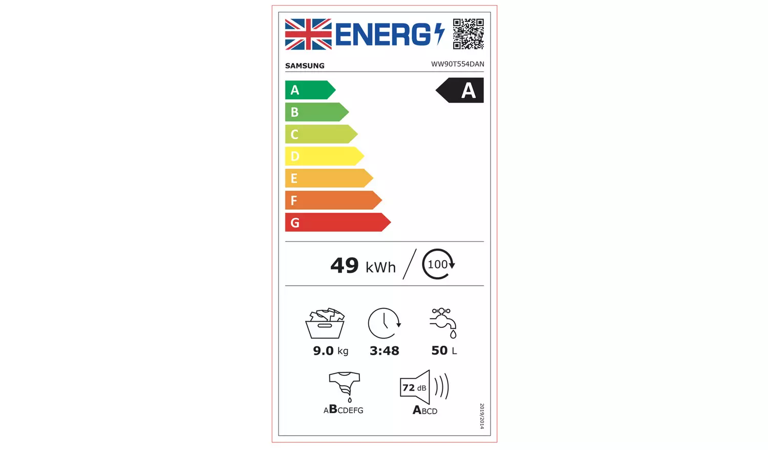 Samsung AI Energy WW90T554DAN 9kg Washing Machine - Graphite