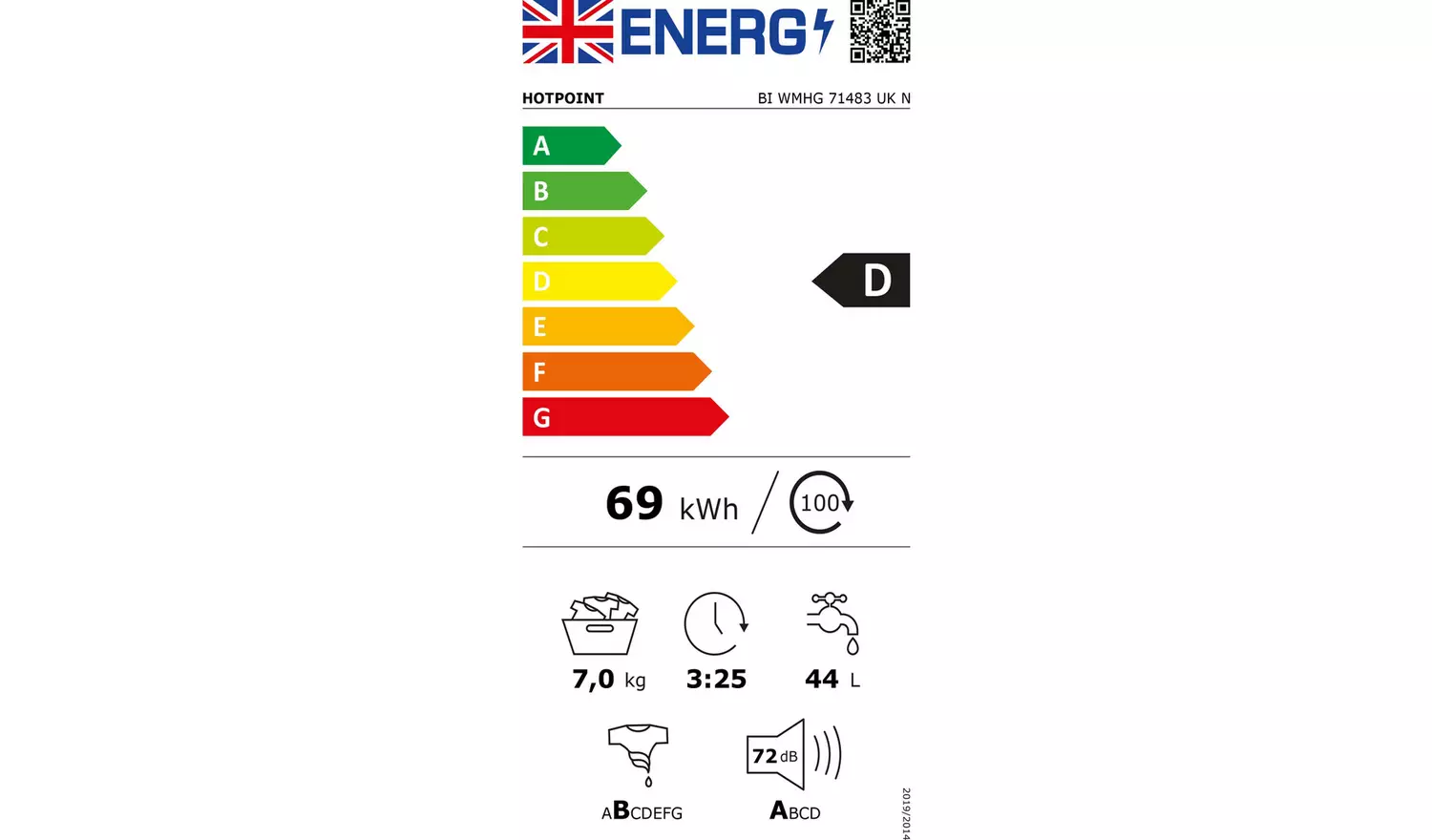 Hotpoint BIWMHG71483 7KG 1400 Integrated Washing Machine