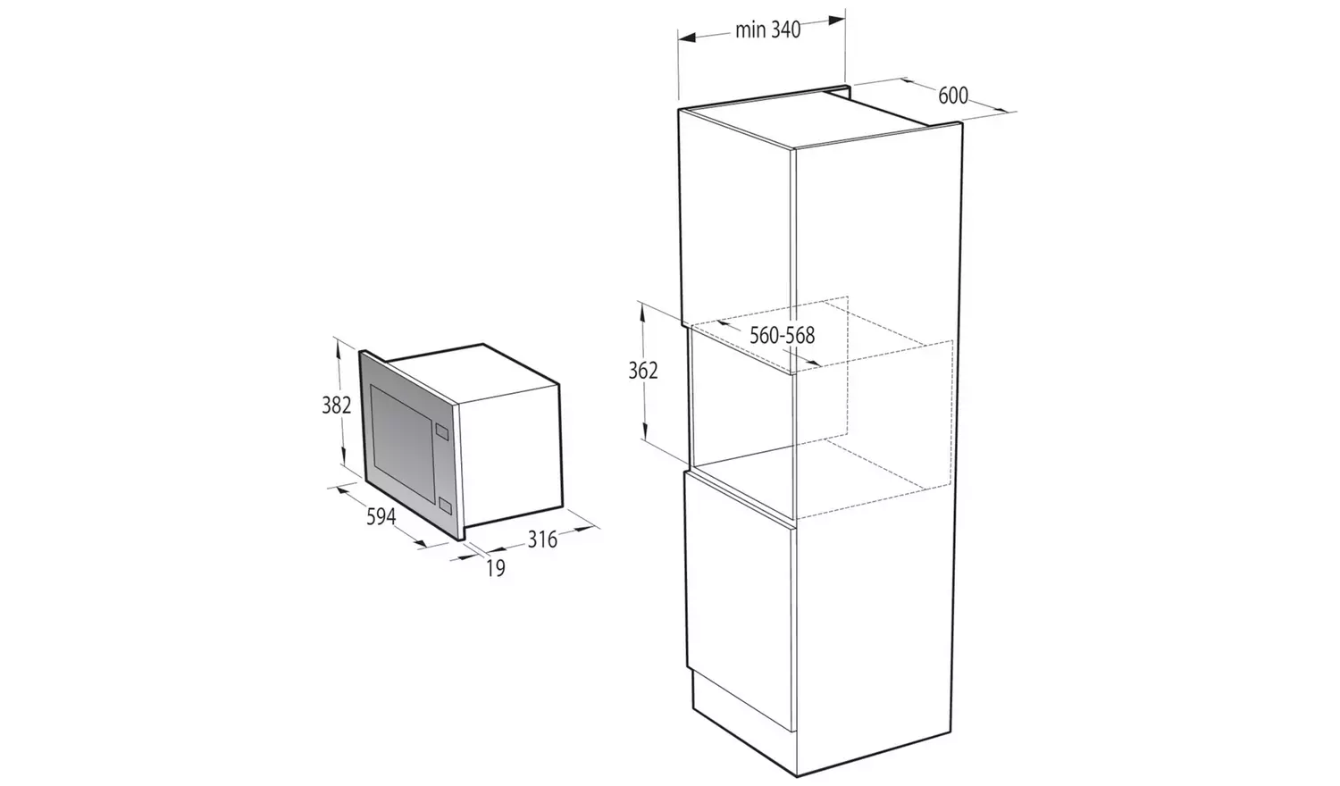 Hisense HB20MOBX5UK 800W Built In Microwave - Black