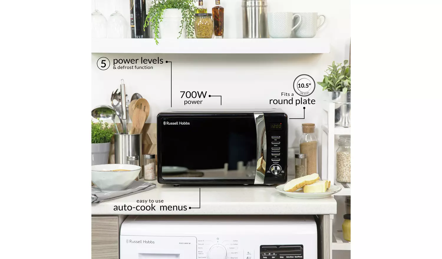 Russell Hobbs Worcester 700W Standard Microwave - Black