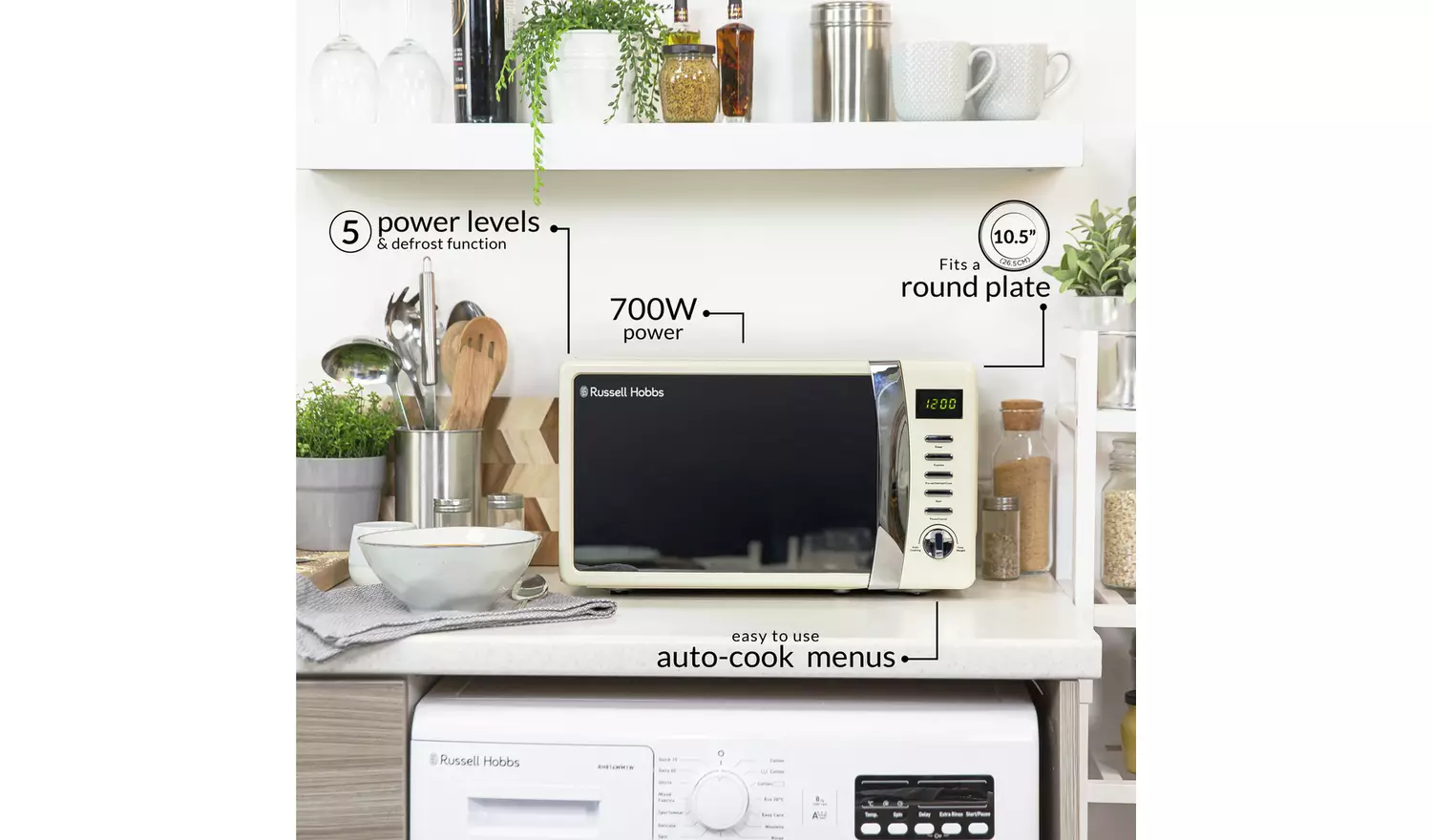 Russell Hobbs Worcester 700W Standard Microwave - Cream