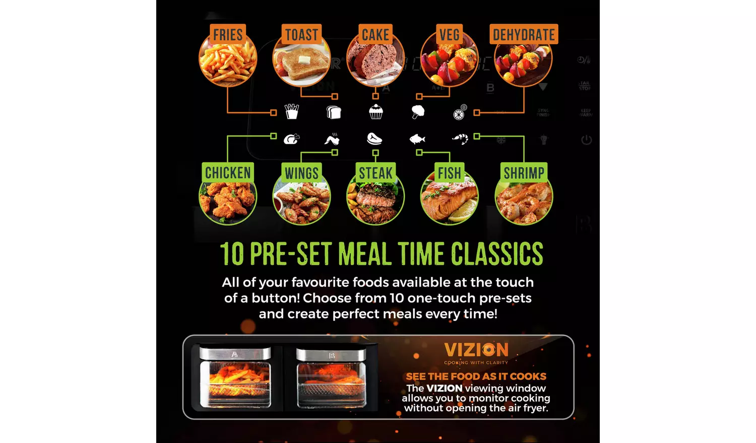 Tower T17102 Vortx Vizion 11L Dual Air Fryer Oven - Black