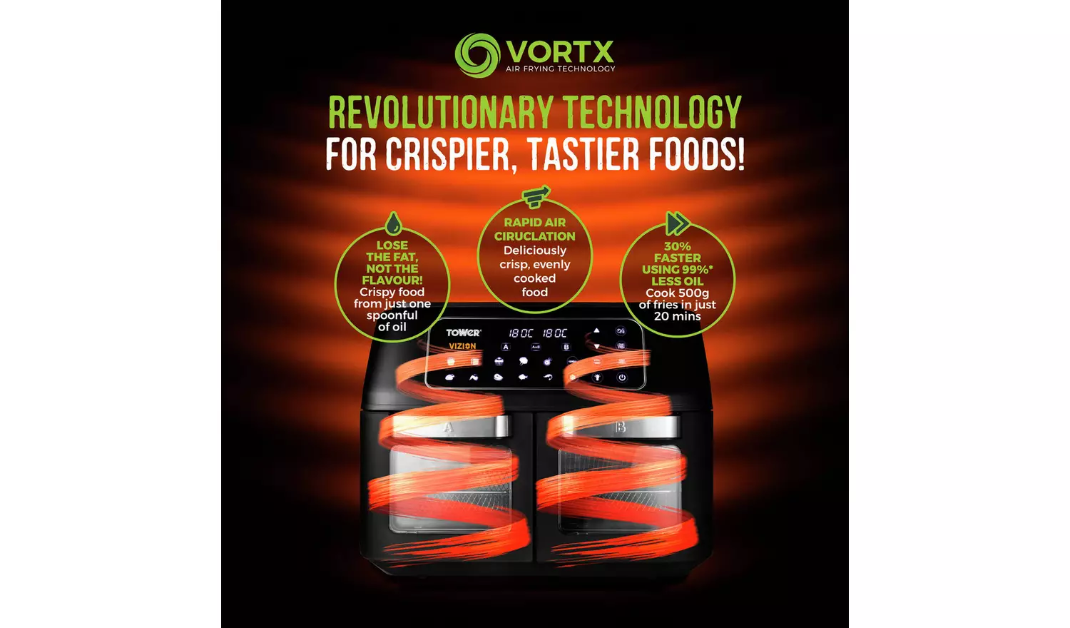 Tower T17102 Vortx Vizion 11L Dual Air Fryer Oven - Black