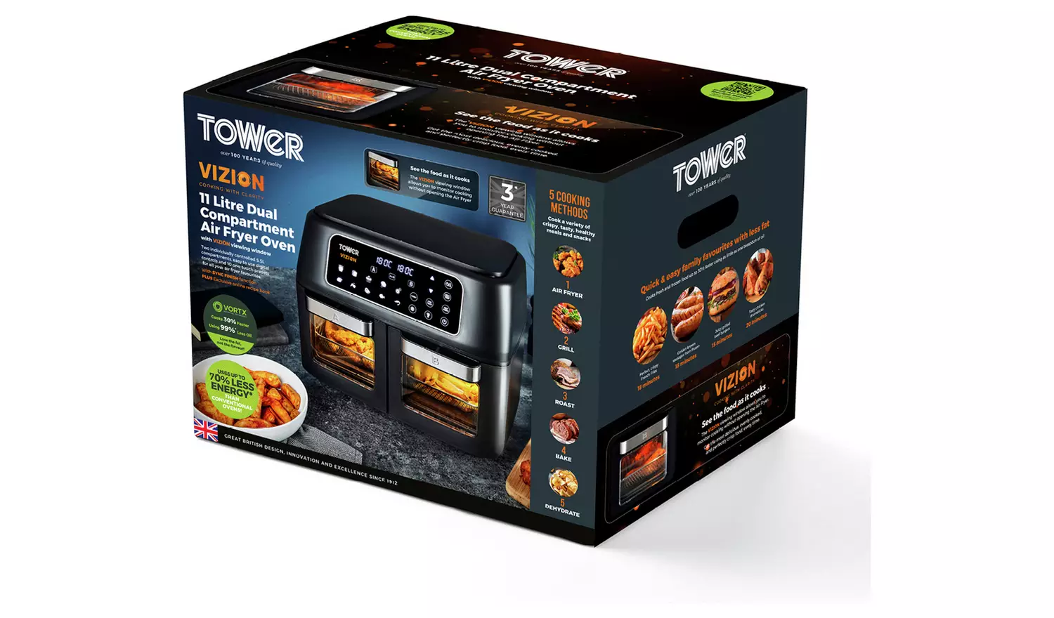 Tower T17102 Vortx Vizion 11L Dual Air Fryer Oven - Black