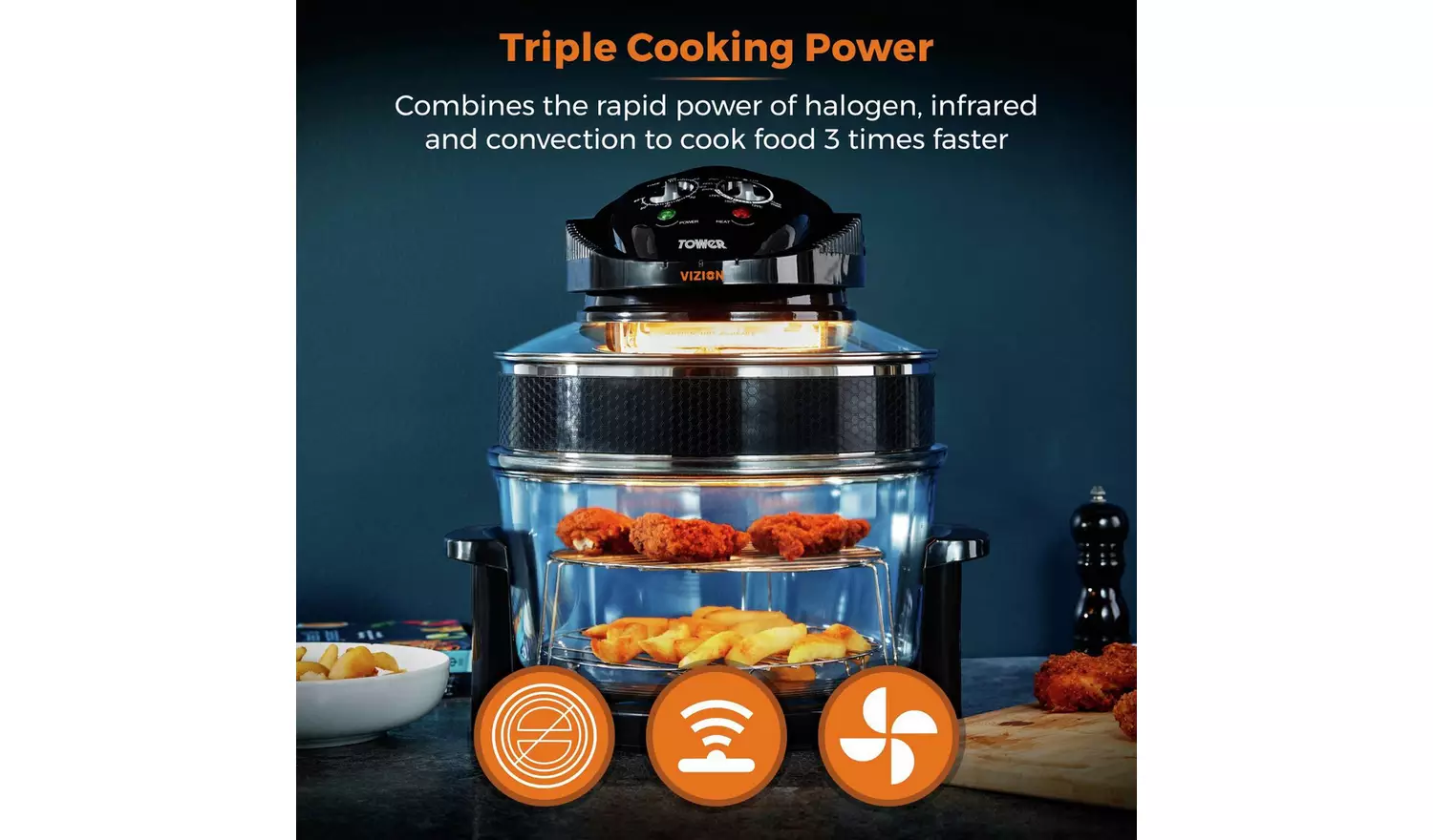 Tower T14048 Vizion Halogen Airwave Low Fat Air Fryer -Black