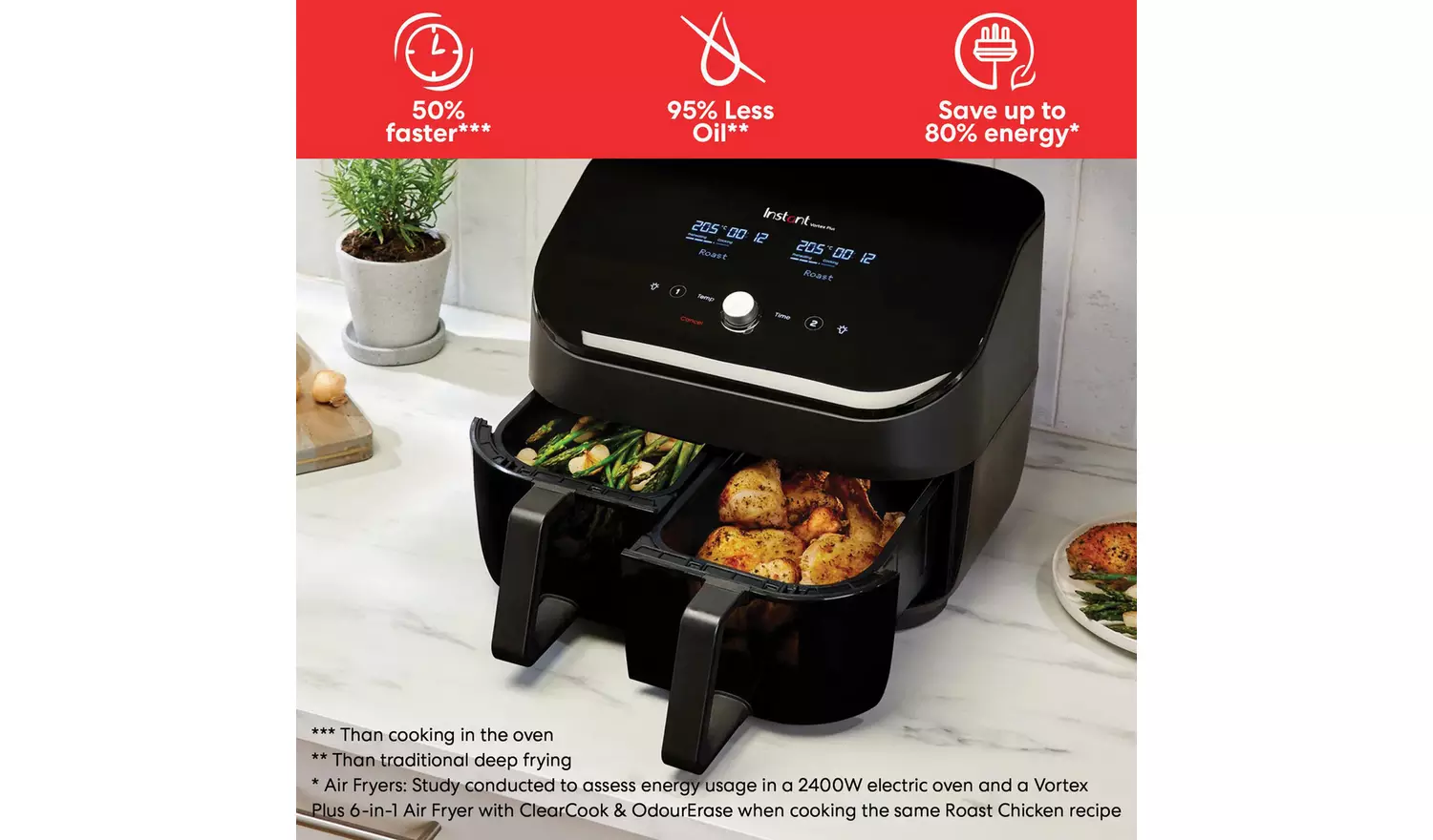 Instant Vortex ClearCook 7.6L Dual Air Fryer - Black