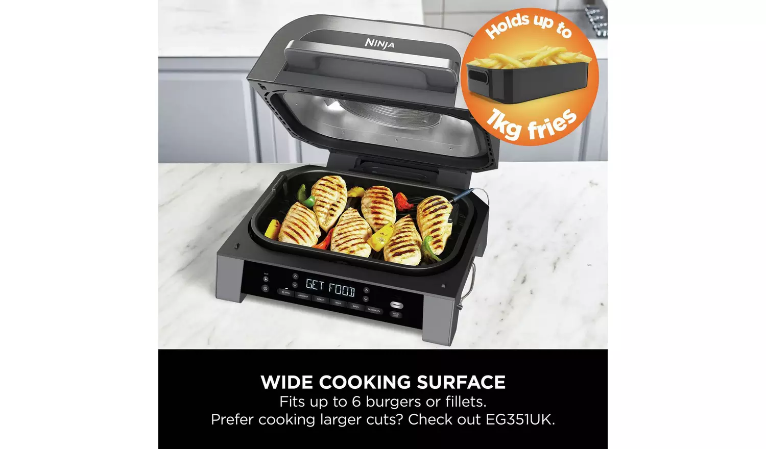 Ninja 6-in-1 MAX DG551UK 3.8L Grill & Air Fryer - Silver