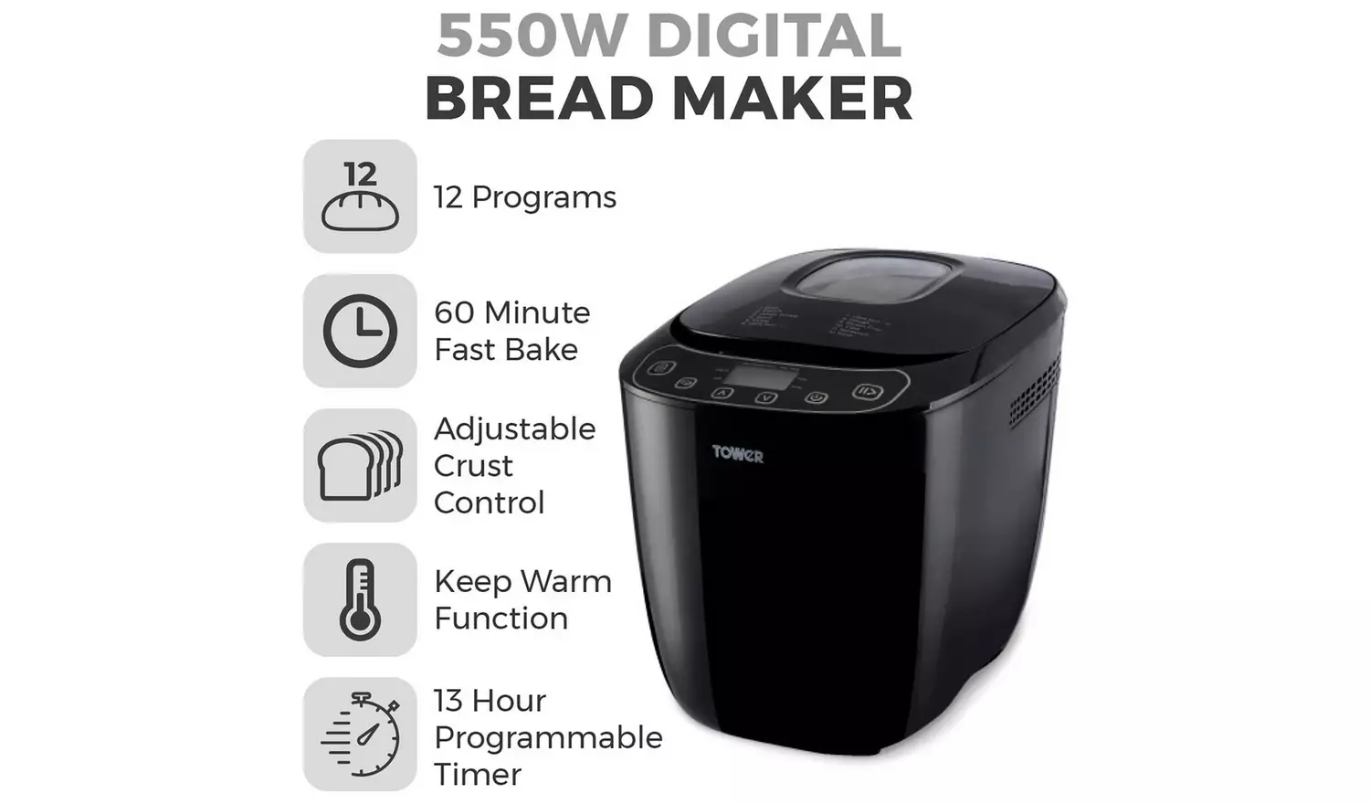 Tower T11003 Digital Breadmaker - Black