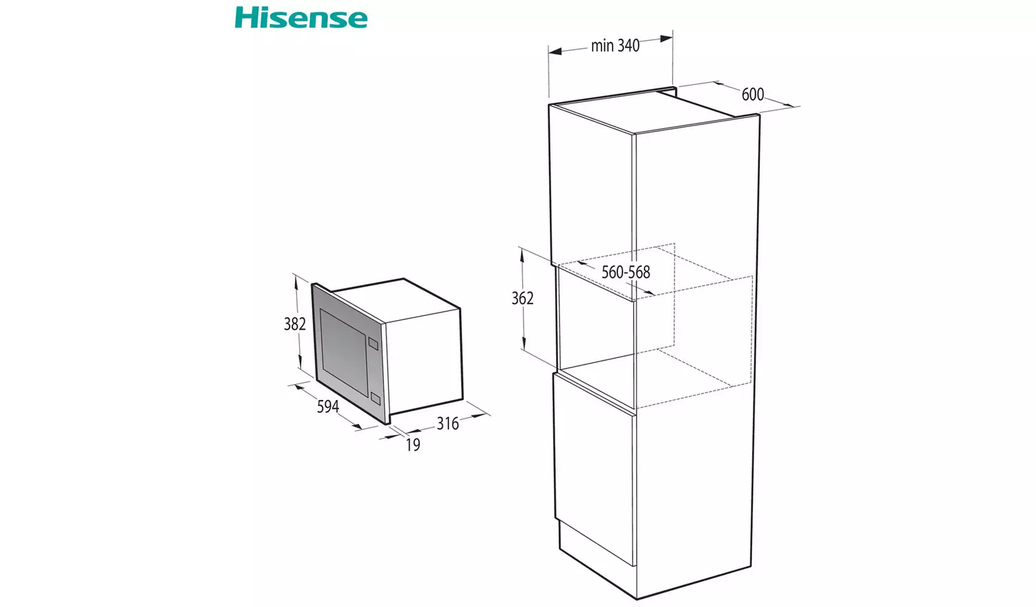 Hisense HB25MOBX7GUK 900W Built In Microwave - Black