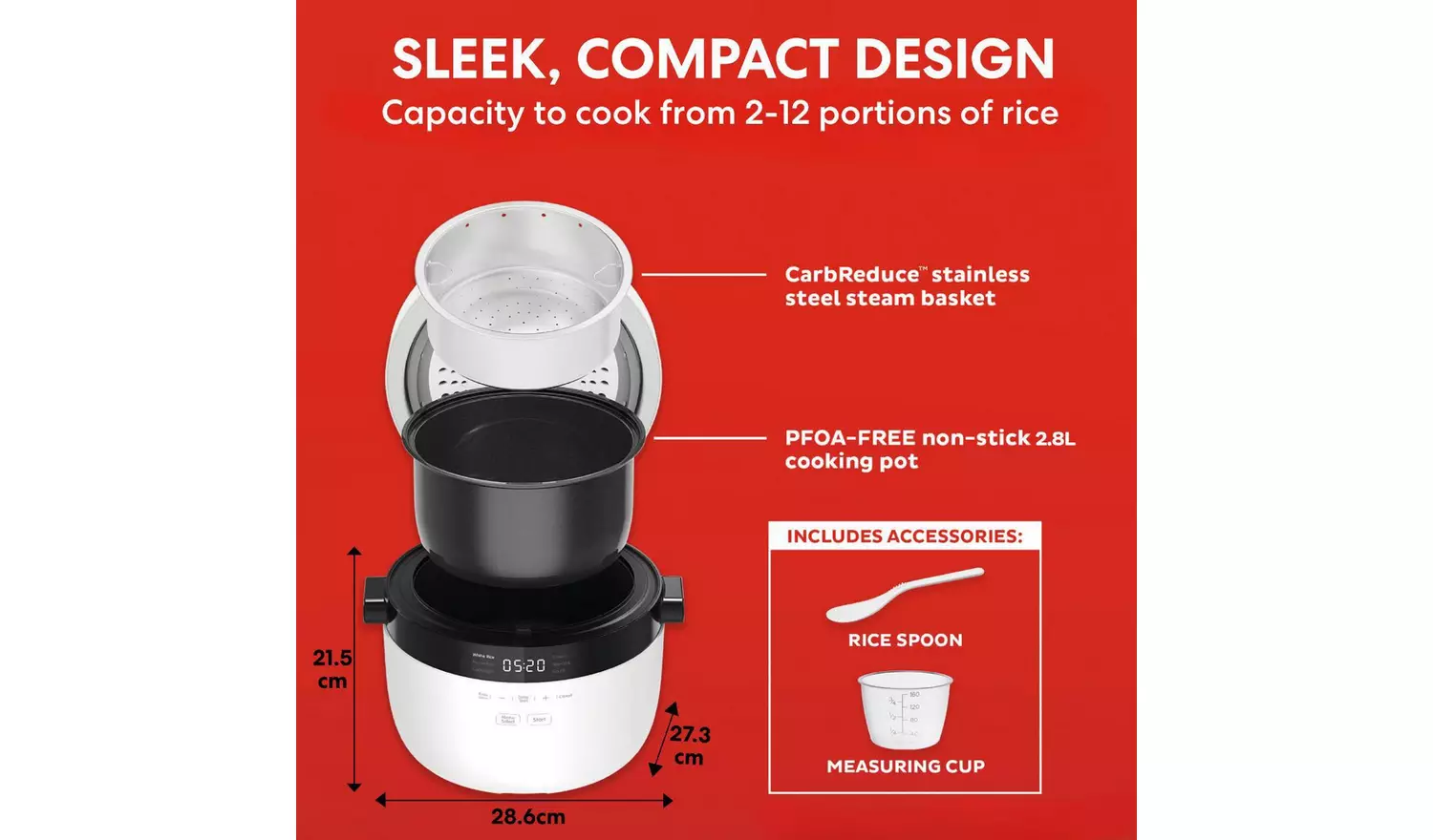 Instant 2.8L Rice Cooker and Steamer - White