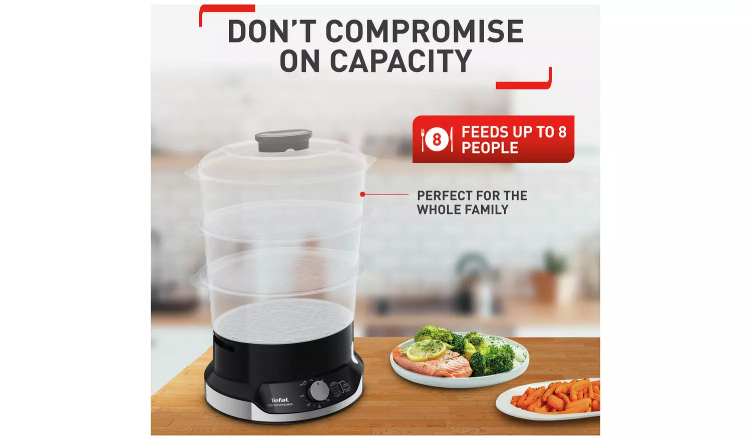 Tefal VC204865 Ultracompact 3 Bowl Steamer - Black