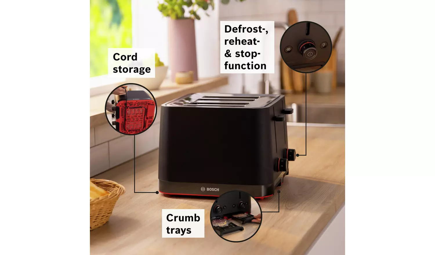 Bosch TAT3M143GB MyMoment Infuse 4 Slice Toaster - Black