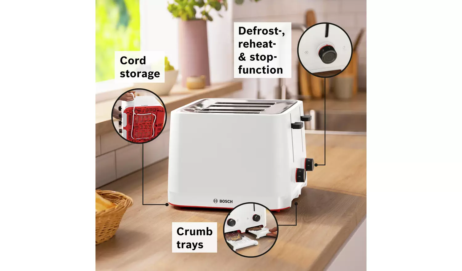 Bosch TAT3M141Gb MyMoment 4 Slice Toaster - White