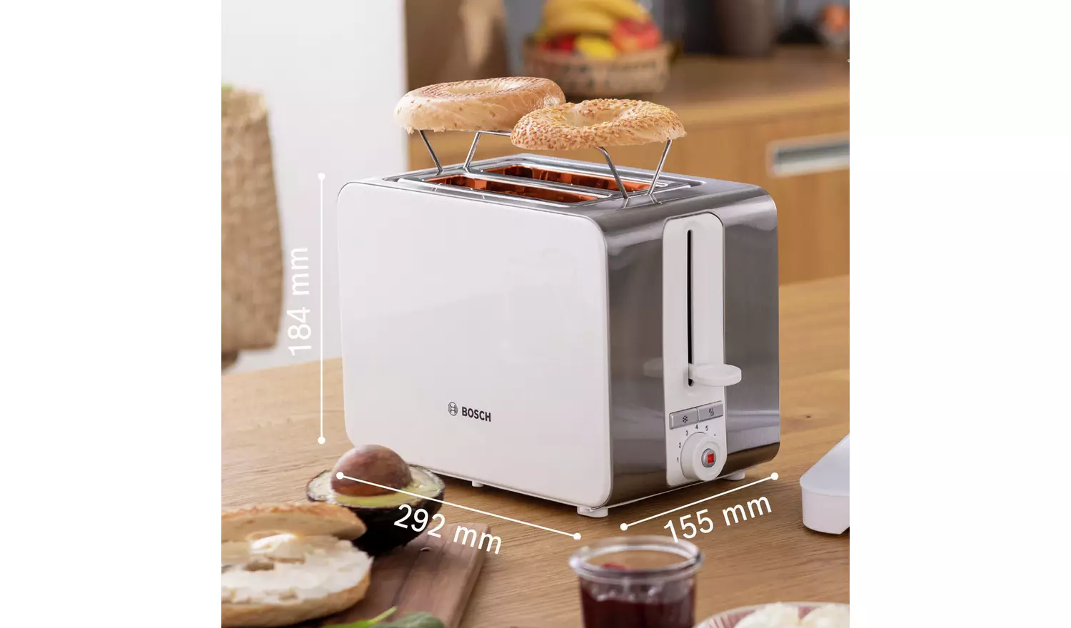 Bosch TAT7201GB Sky Styline 2 Slice Toaster - White