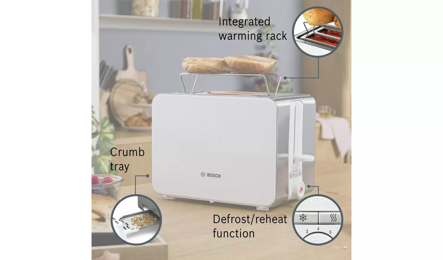 Bosch TAT7201GB Sky Styline 2 Slice Toaster - White