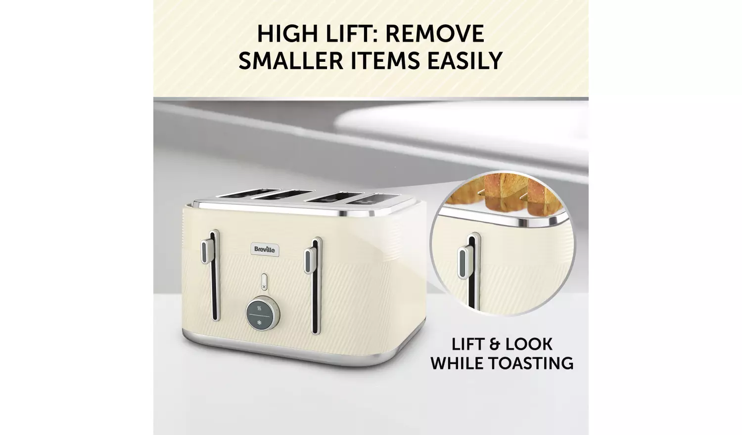 Breville Obliq VTT997 4-Slice Toaster - Cream