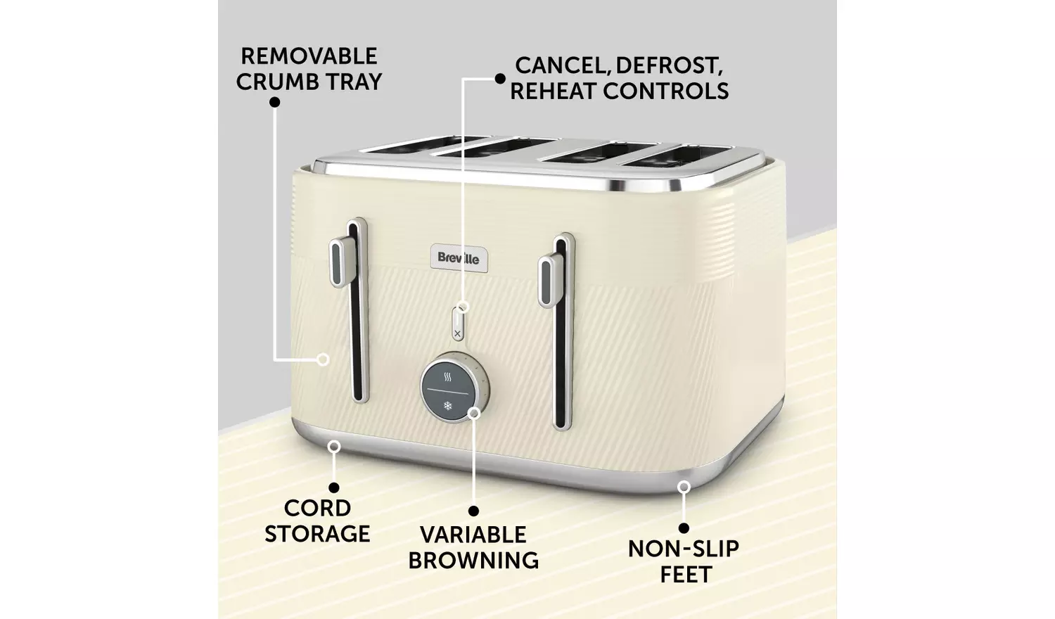 Breville Obliq VTT997 4-Slice Toaster - Cream