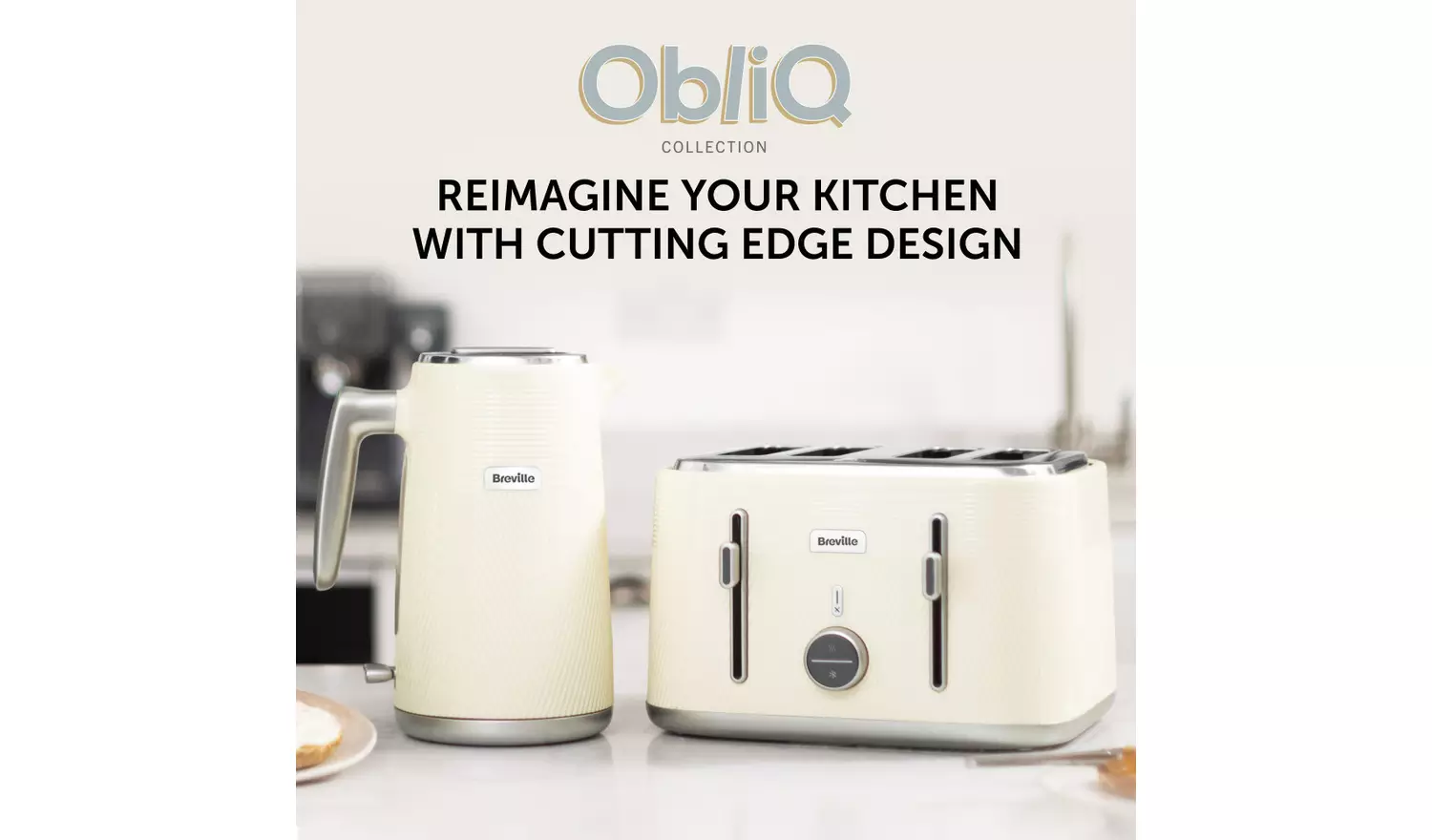 Breville Obliq VTT997 4-Slice Toaster - Cream