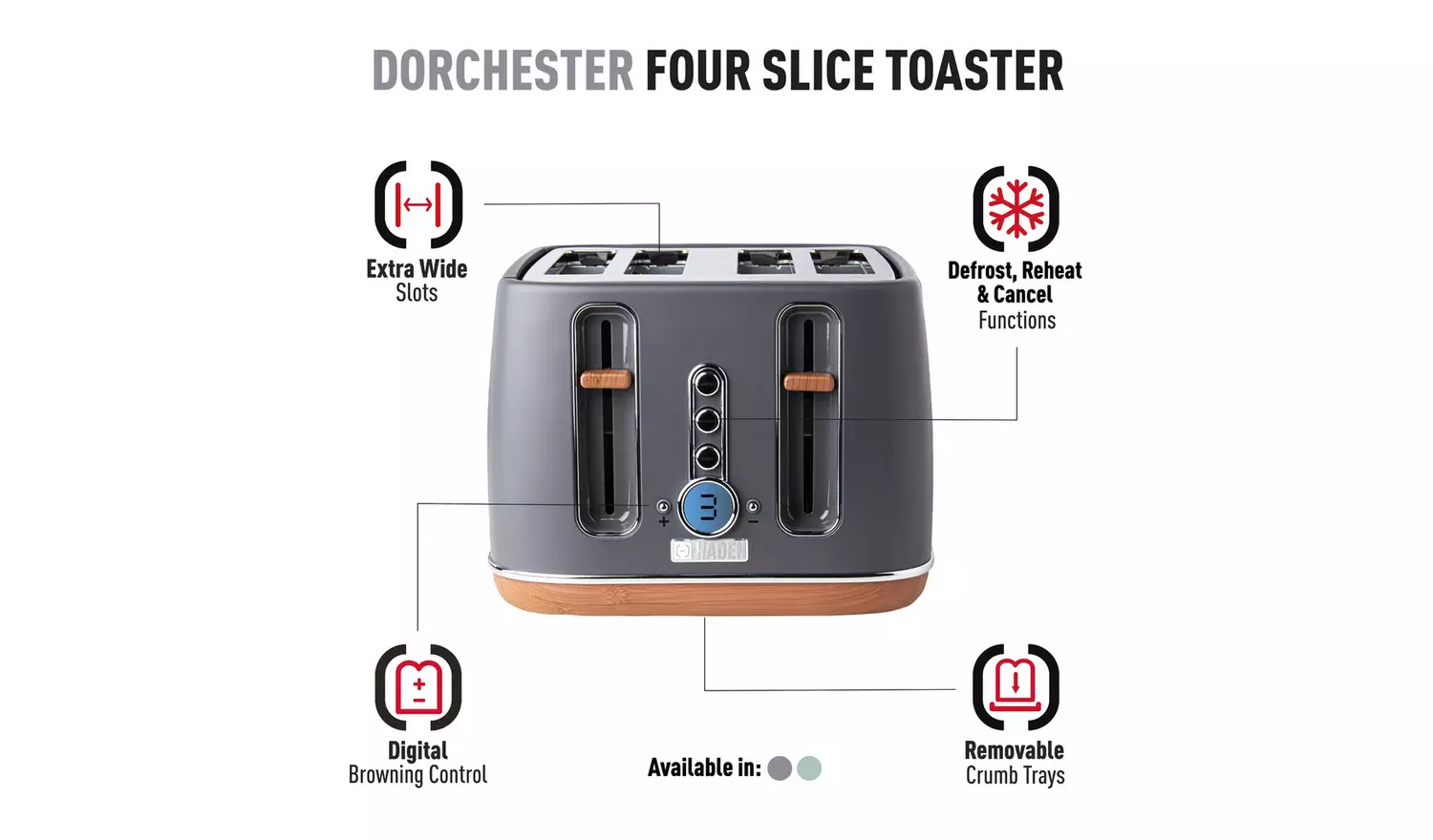 Haden 201317 Dorchester 4 Slice Toaster - Grey