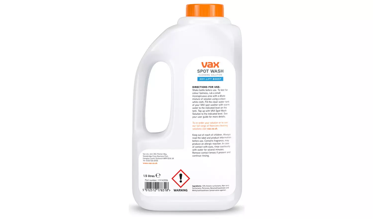 Vax SpotWash Oxy-Lift Boost 1.5L Spot Cleaning Solution