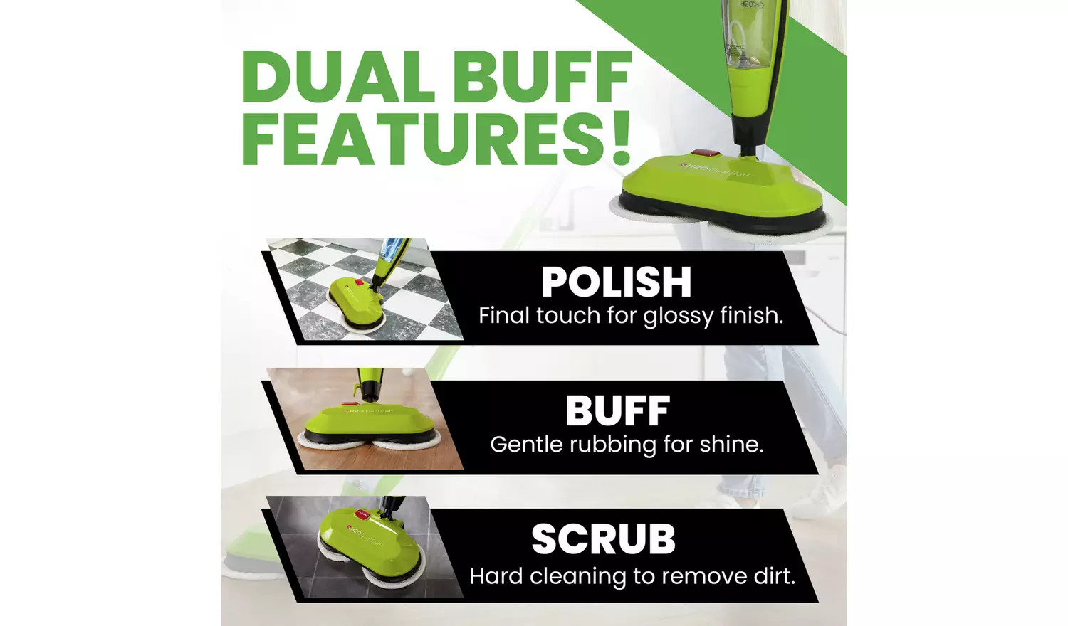 H2O HD 8-in-1 Steam Cleaner, Scrubber, Buffer & Polisher