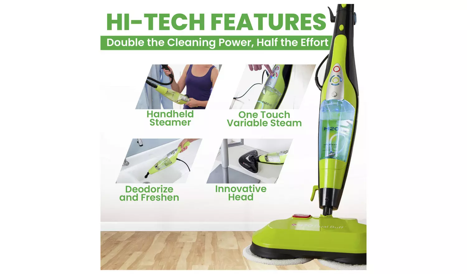 H2O HD 8-in-1 Steam Cleaner, Scrubber, Buffer & Polisher