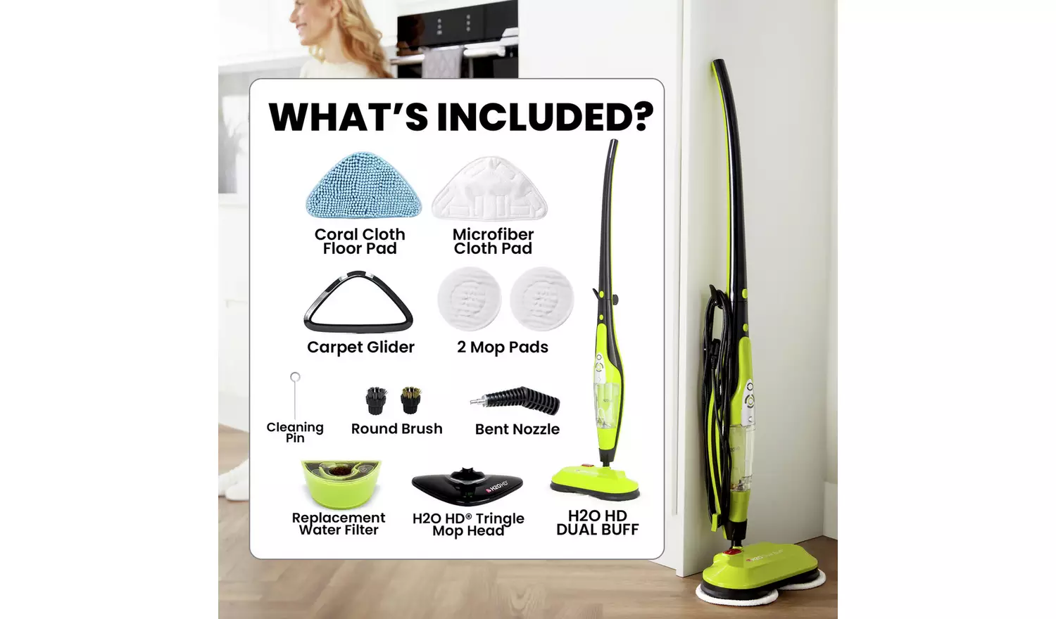 H2O HD 8-in-1 Steam Cleaner, Scrubber, Buffer & Polisher