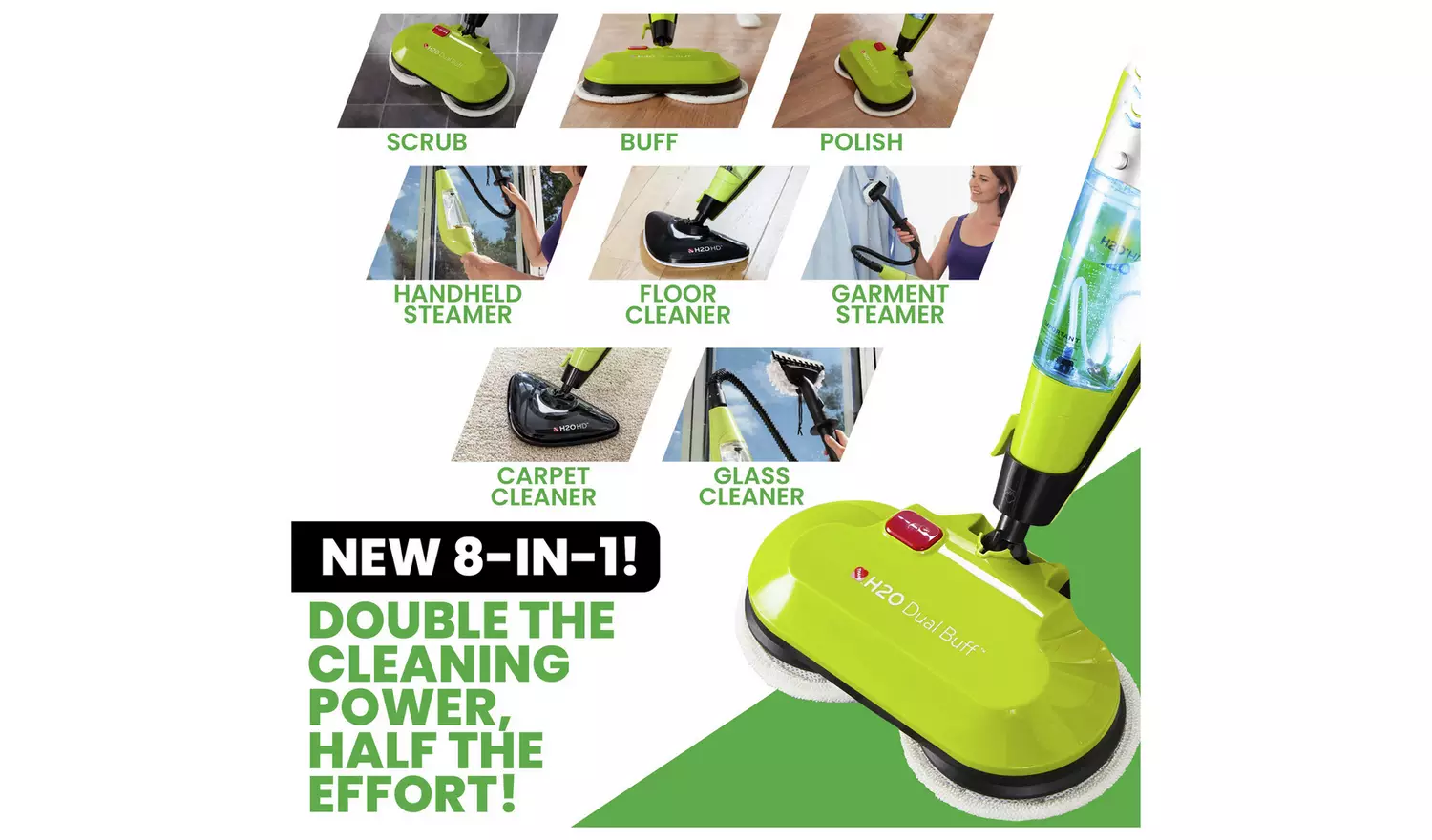 H2O HD 8-in-1 Steam Cleaner, Scrubber, Buffer & Polisher