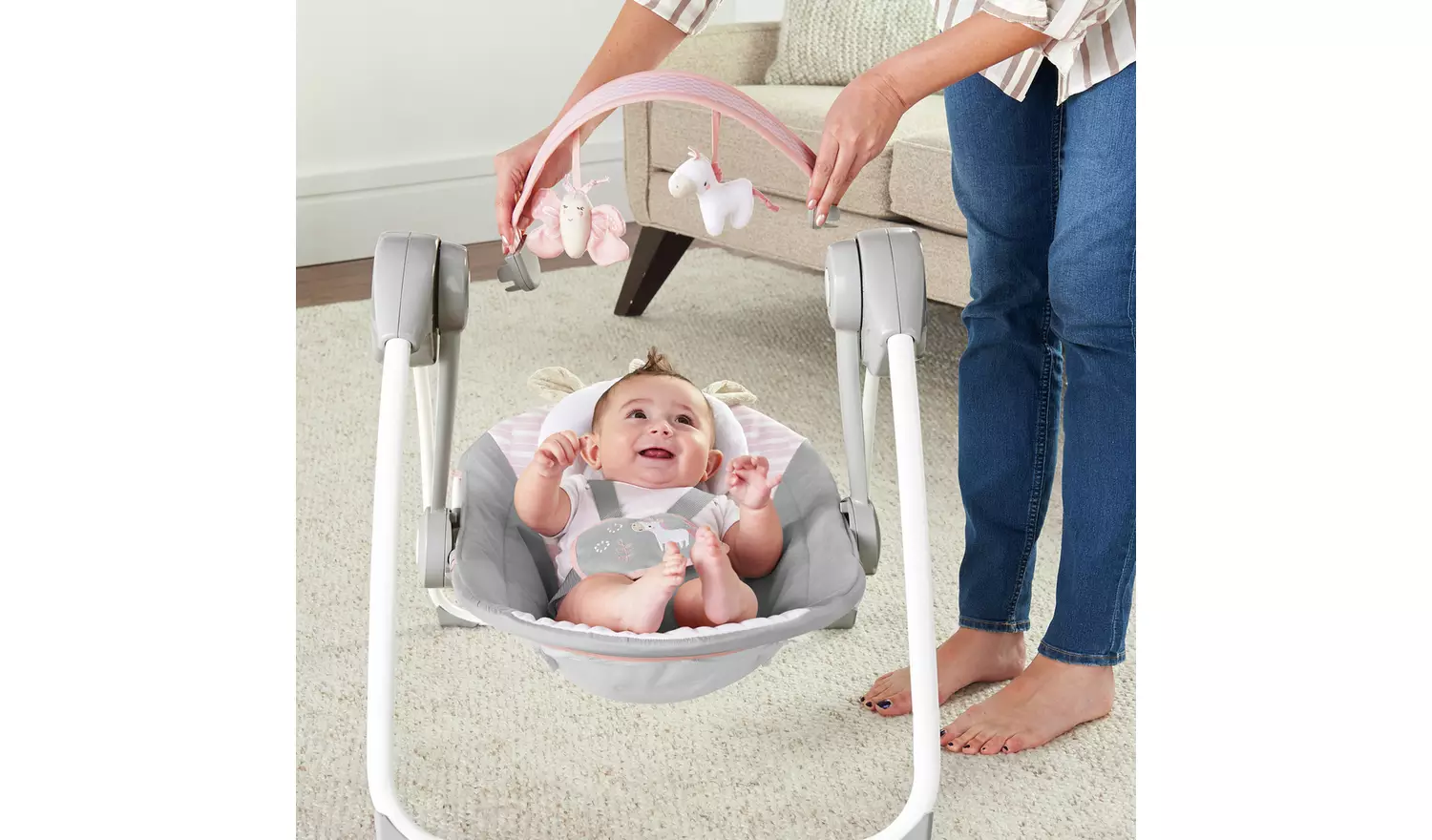 Ingenuity Portable Baby Swing - Flora The Unicorn