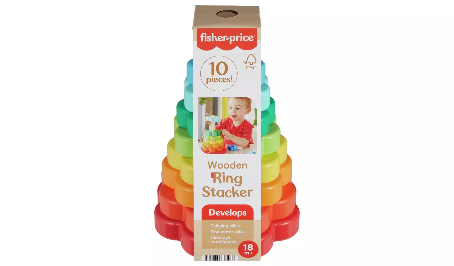 Fisher-Price Wooden Ring Stacker Fine Motor Toy 10 Pieces