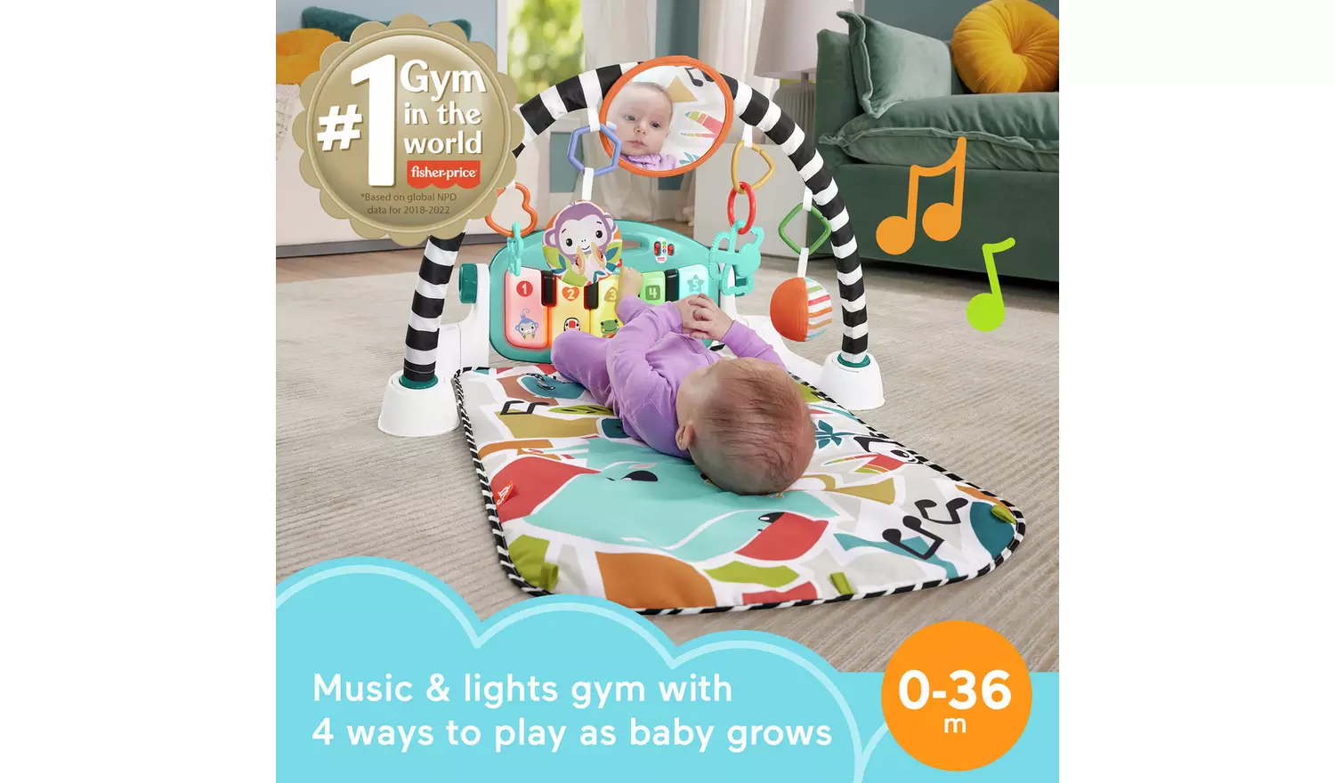 Fisher-Price Glow and Grow Kick & Play Piano Gym - Blue