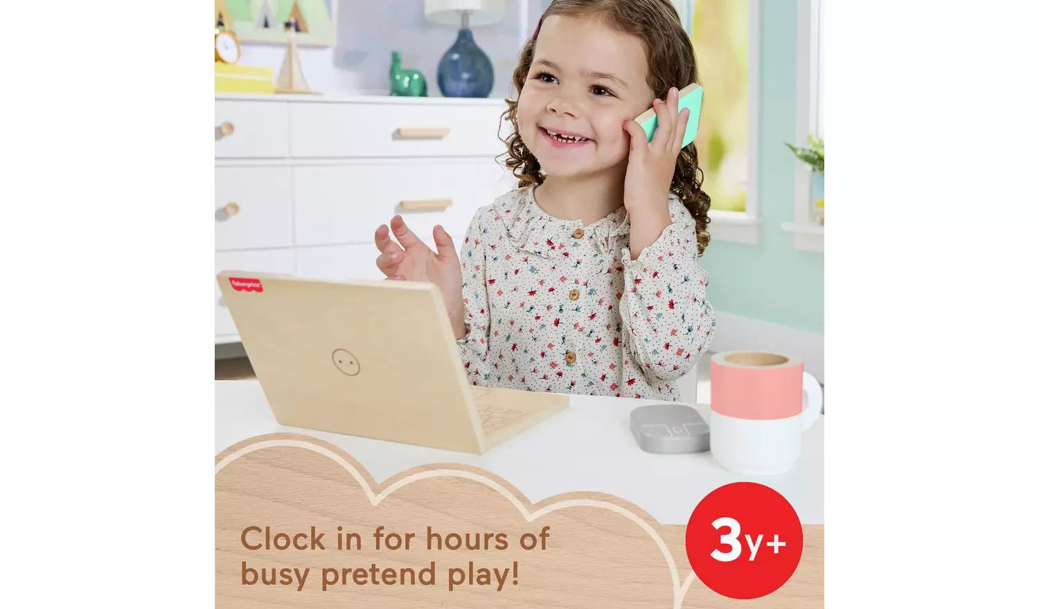Fisher-Price Wooden Pretend Office Work From Home Playset