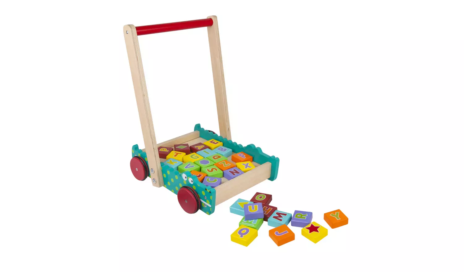 Chad Valley Wooden Crocodile Trolley and Blocks
